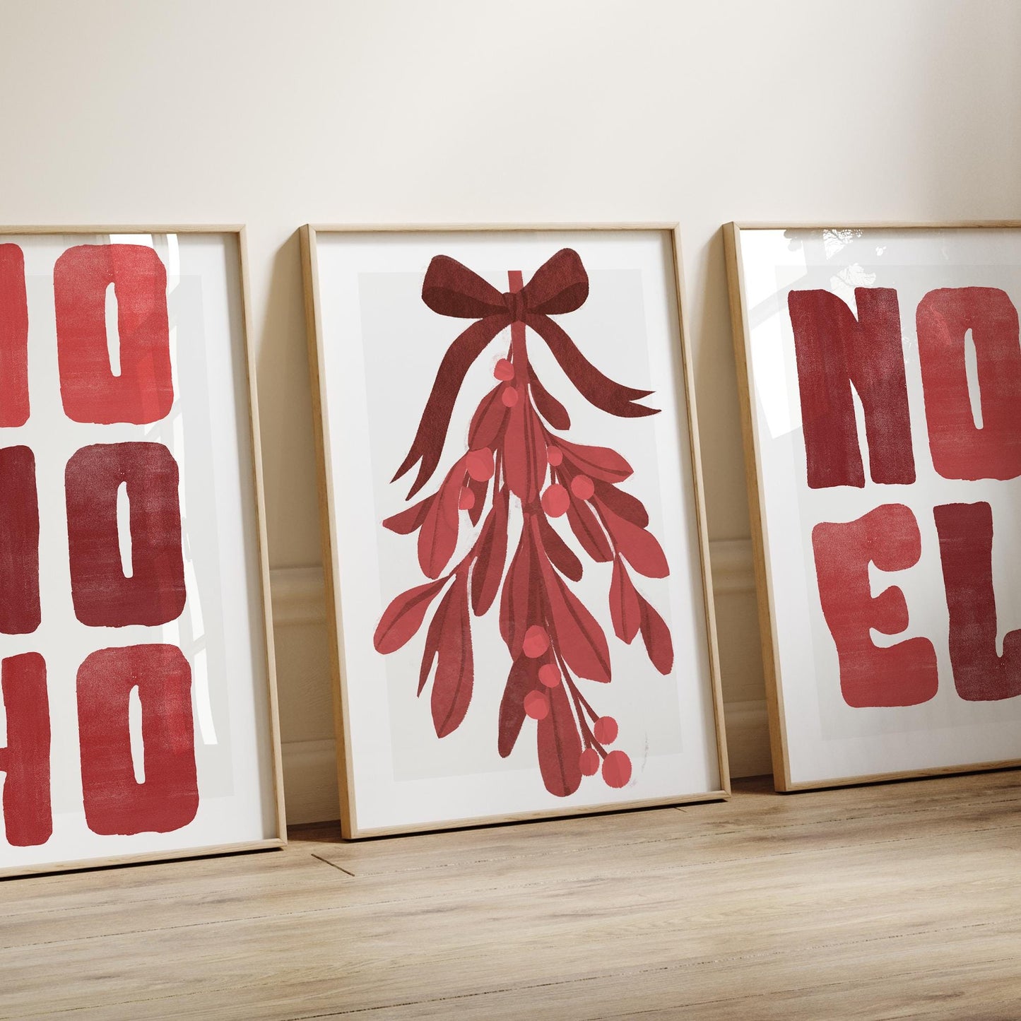 Cosy Christmas Print  Red Christmas Mistletoe Poster  Botanical Xmas Wall Art  Watercolour Festive Decoration | Seasonal Home Decor