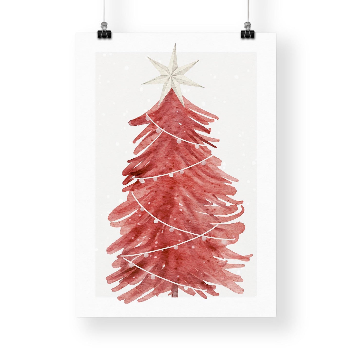 Christmas Wall Art  Red Christmas Tree Print  Watercolour Style Poster  Winter Gallery Wall Art  Xmas Decoration | Seasonal Home Decor
