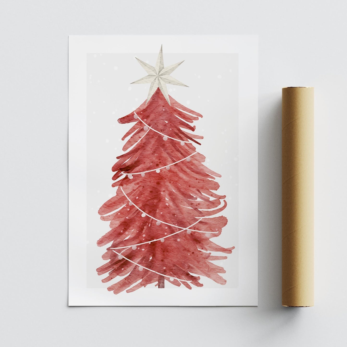 Christmas Wall Art  Red Christmas Tree Print  Watercolour Style Poster  Winter Gallery Wall Art  Xmas Decoration | Seasonal Home Decor