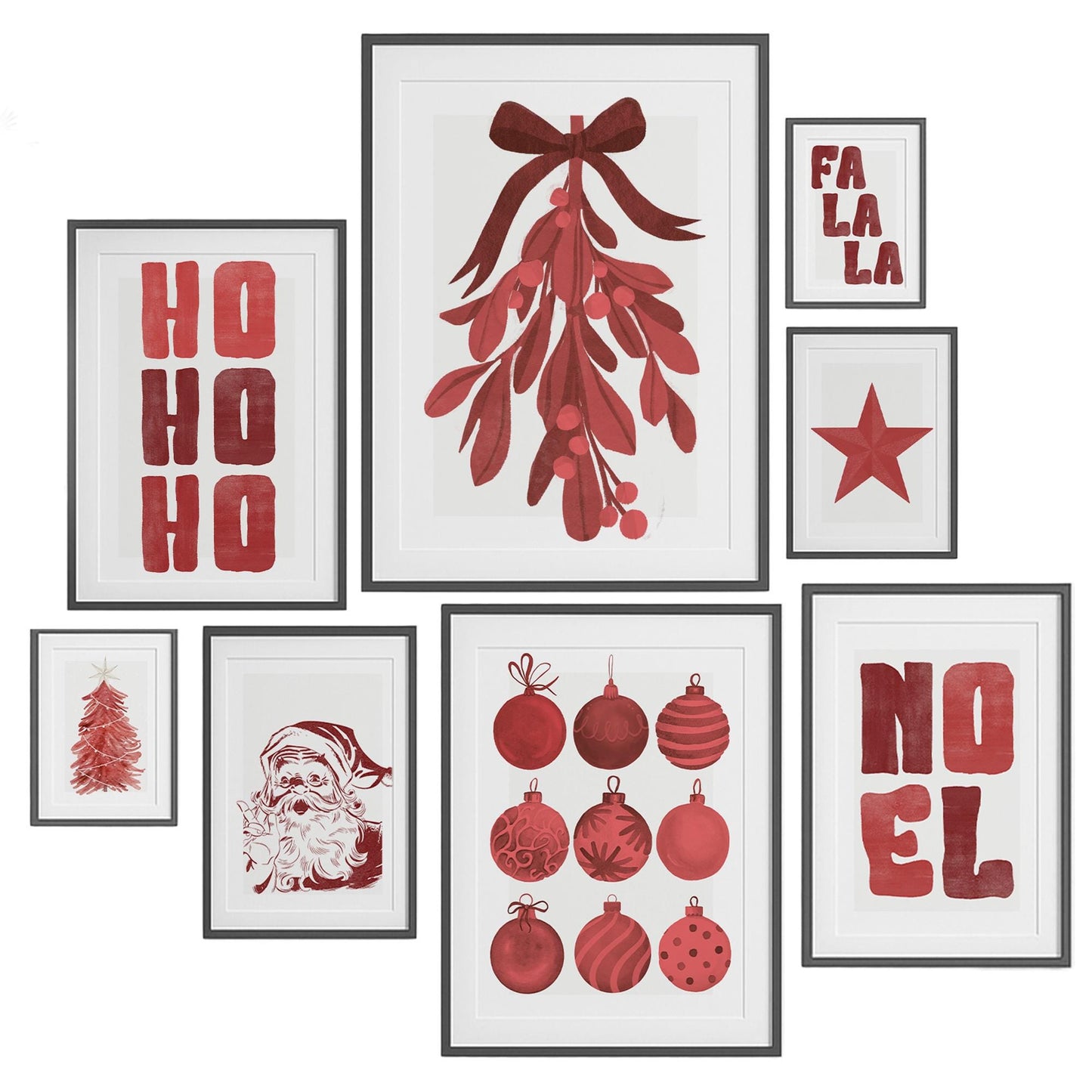 Christmas Wall Art Prints Set  Red Christmas Decor Posters  Winter Gallery Wall Art  Watercolour Xmas Decoration | Seasonal Home Decor