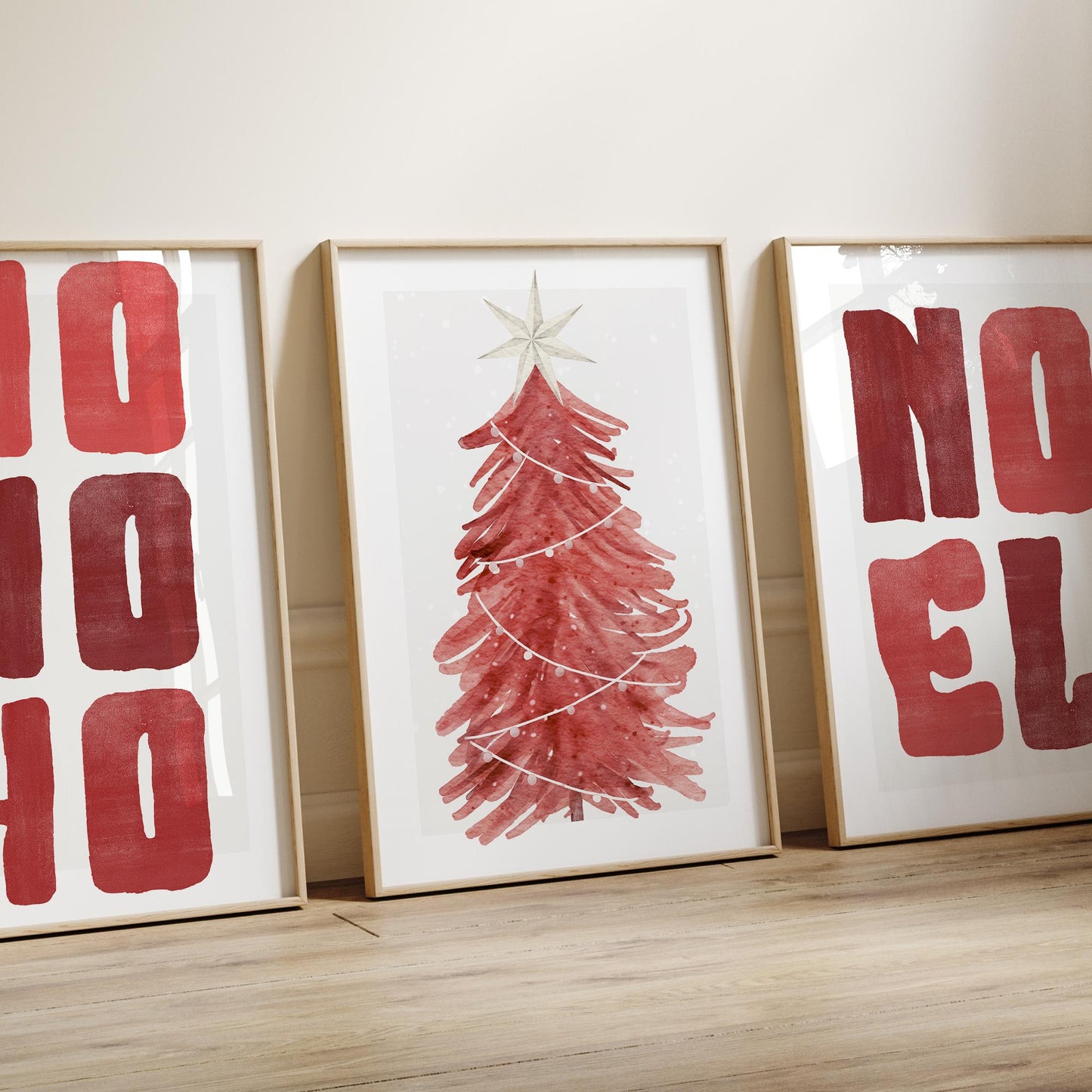 Christmas Wall Art Prints Set  Red Christmas Decor Posters  Winter Gallery Wall Art  Watercolour Xmas Decoration | Seasonal Home Decor