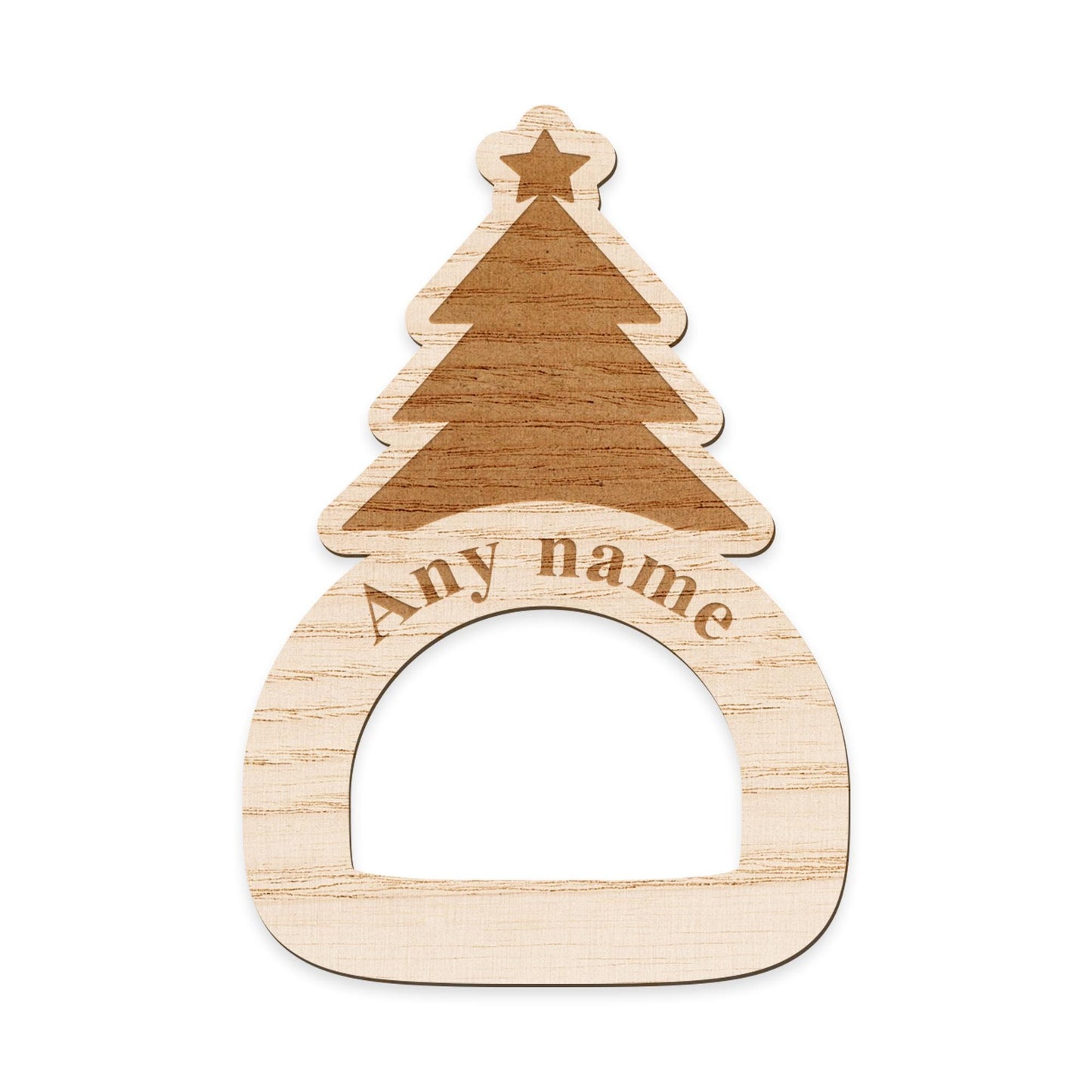 Personalised Wooden Christmas Tree Napkin Ring  Engraved Name Place Setting, Rustic Festive Table Decoration, Wooden Christmas Tableware