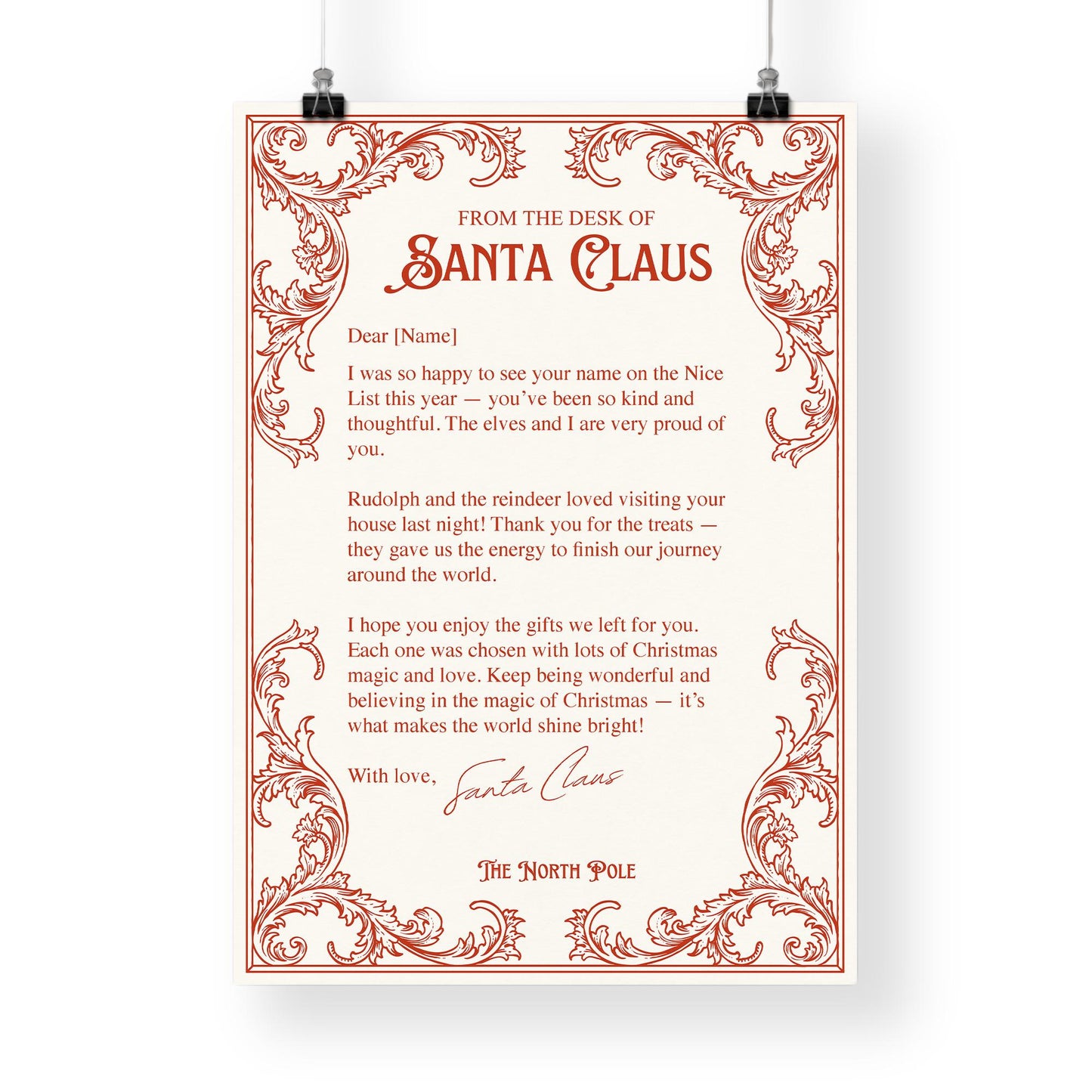 Personalised Letter from Santa Claus  Santa Letter 1: Red Vintage Design, Custom Christmas Letter from The North Pole  Keepsake for Kids