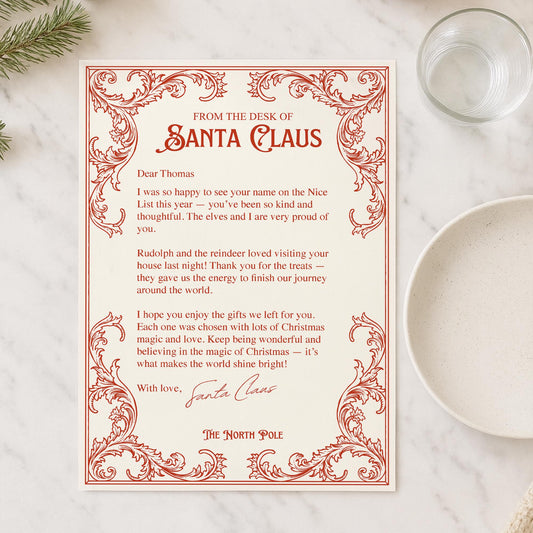Personalised Letter from Santa Claus  Santa Letter 1: Red Vintage Design, Custom Christmas Letter from The North Pole  Keepsake for Kids