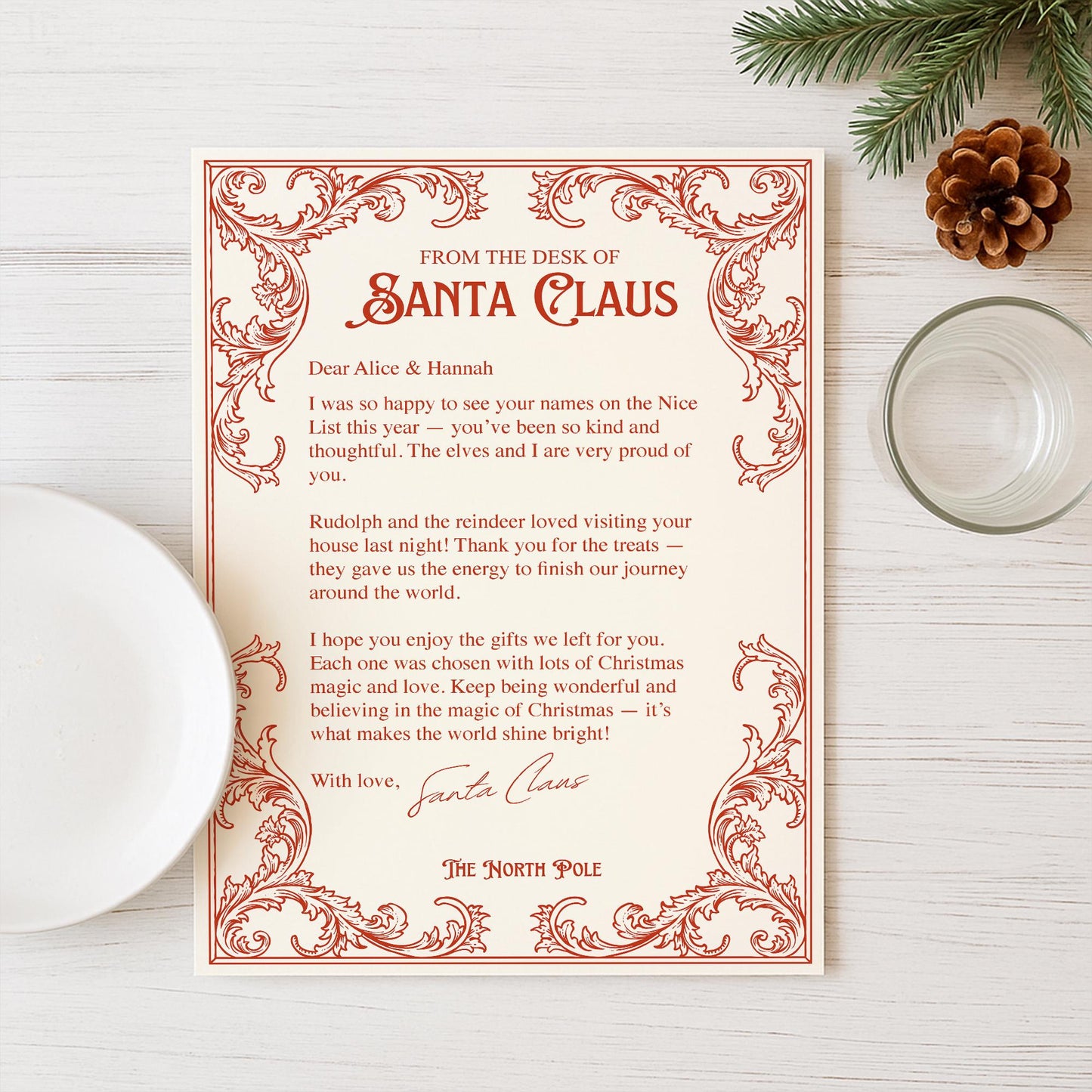 Personalised Letter from Santa Claus  Santa Letter 1: Red Vintage Design, Custom Christmas Letter from The North Pole  Keepsake for Kids