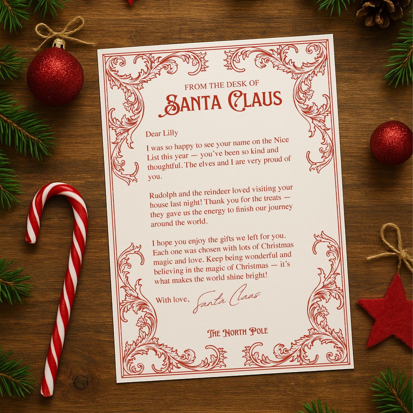 Personalised Letter from Santa Claus  Santa Letter 1: Red Vintage Design, Custom Christmas Letter from The North Pole  Keepsake for Kids