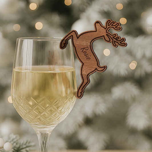 Personalised Reindeer Drink Tag  Engraved Christmas Glass Tag | Custom Wooden Name Marker for Glasses | Festive Table Setting & Party Decor