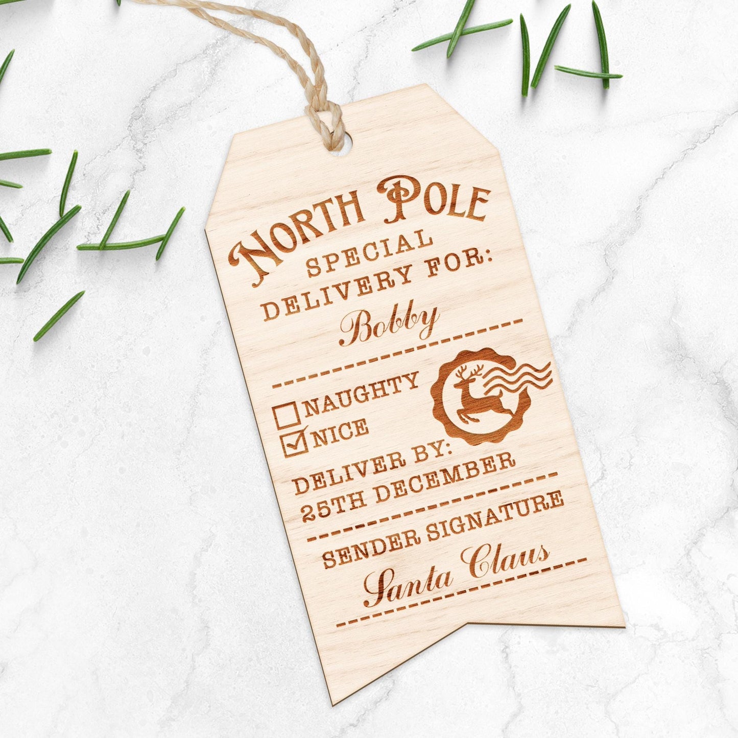 Personalised North Pole Special Delivery Wooden Gift Tag  Custom Name Gift Tag  Christmas Present Tag from Santa  Festive Keepsake