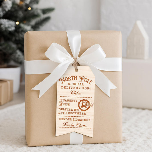 Personalised North Pole Special Delivery Wooden Gift Tag  Custom Name Gift Tag  Christmas Present Tag from Santa  Festive Keepsake