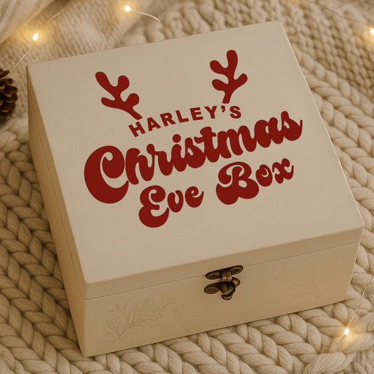 Personalised Christmas Eve Box Vinyl Sticker  Antlers: Custom Name Reindeer Antler Design | Christmas Box Decal | Kids Festive Tradition