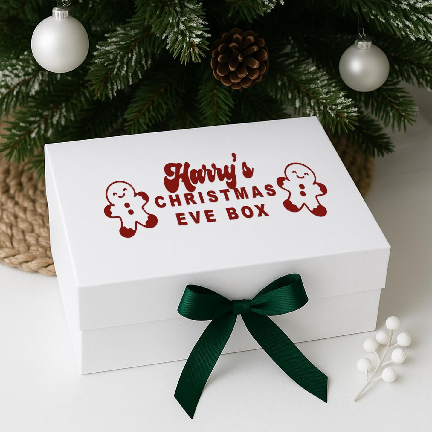 Personalised Christmas Eve Box Vinyl Sticker  Cute Gingerbread Man Design: Custom Name Vinyl Decal | Christmas Tradition Keepsake Box Label