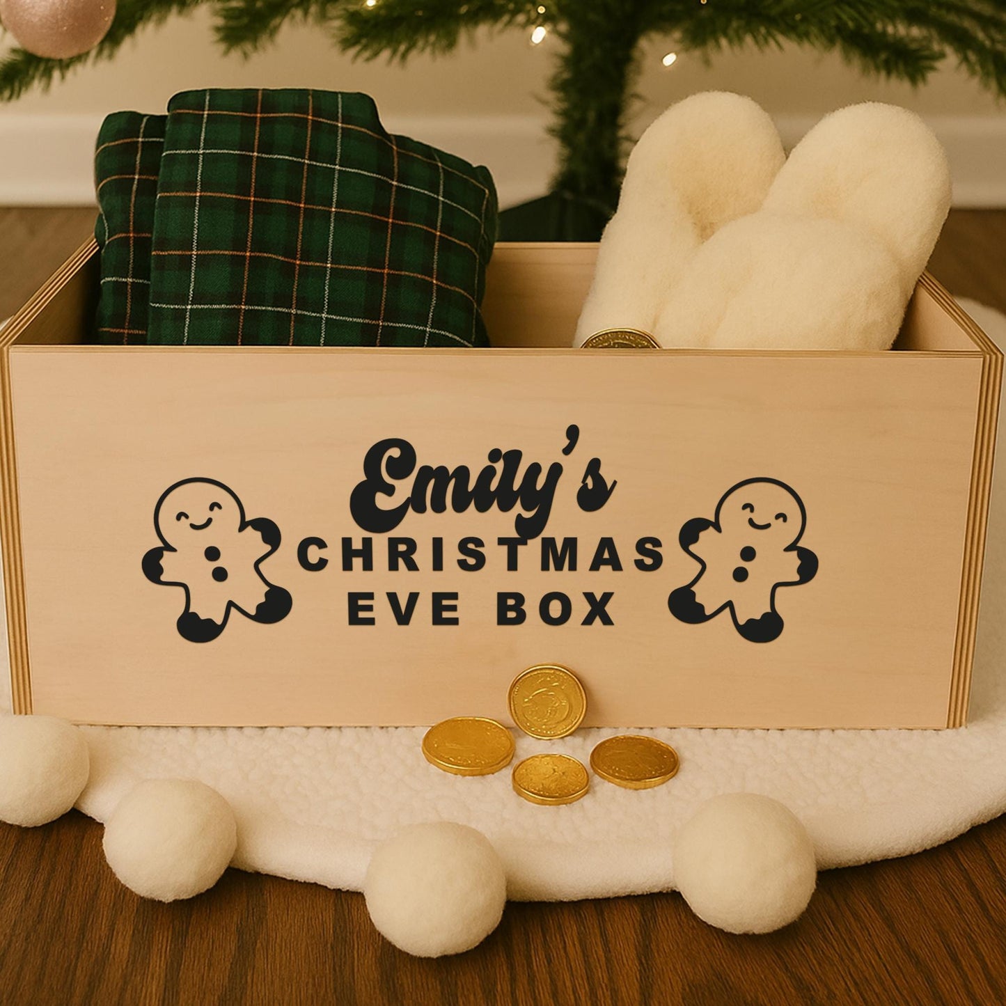 Personalised Christmas Eve Box Vinyl Sticker  Cute Gingerbread Man Design: Custom Name Vinyl Decal | Christmas Tradition Keepsake Box Label