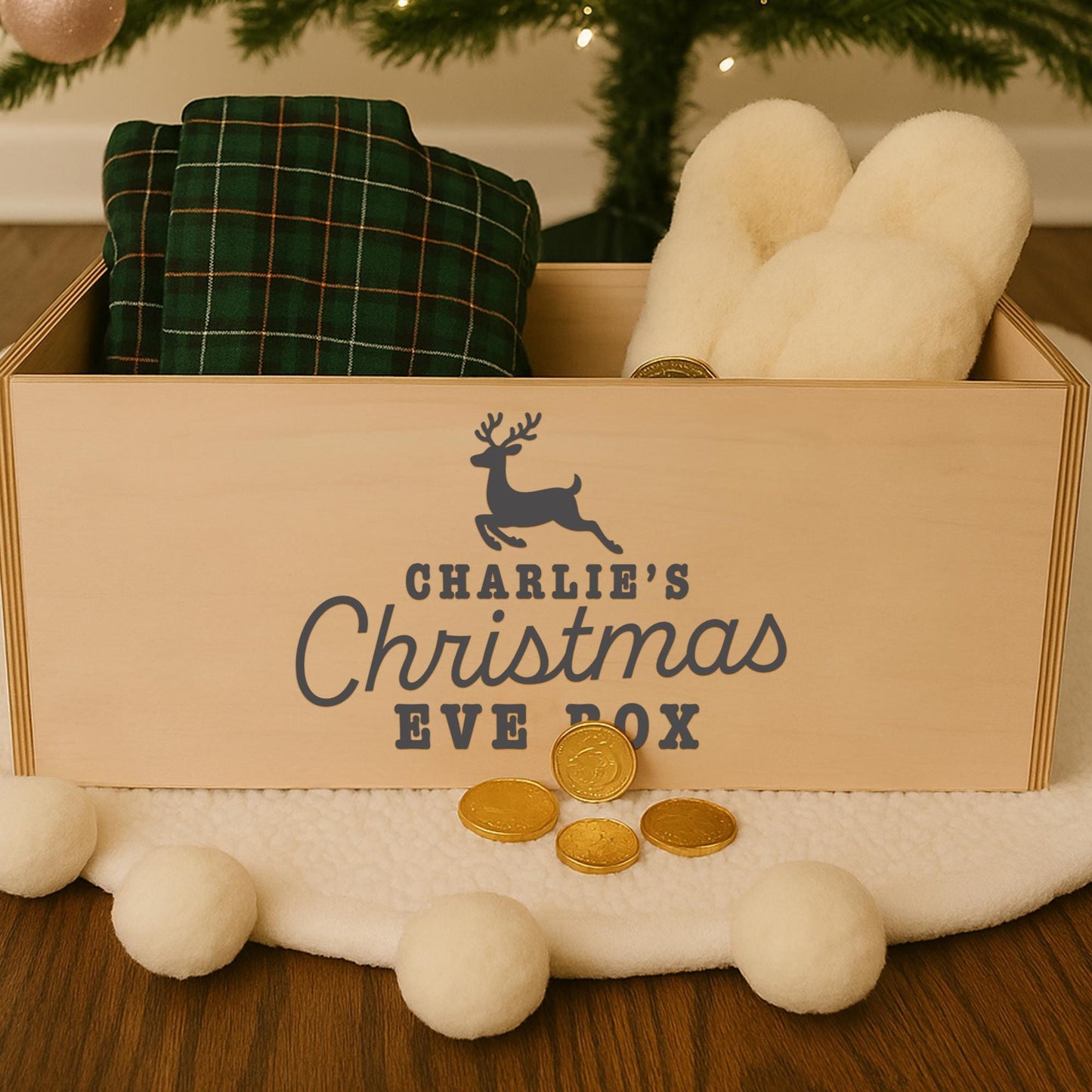 Personalised Christmas Eve Box Vinyl Sticker  Classic Reindeer Design | Custom Name Decal | Christmas Eve Gift Box Label | Xmas Tradition