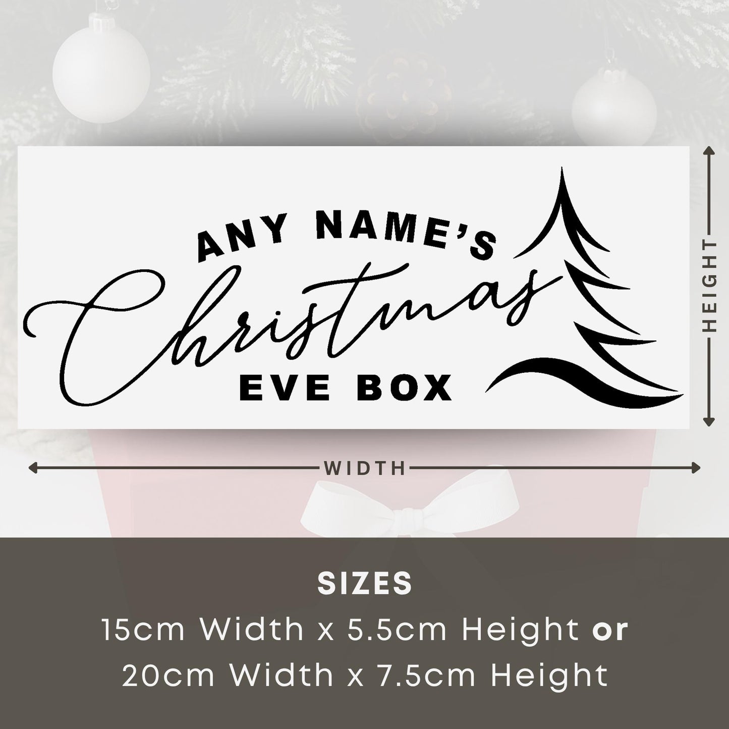 Personalised Christmas Eve Box Vinyl Sticker  Minimal Sleek Tree Design: Custom Name Vinyl Decal | Christmas Tradition Keepsake Box Label
