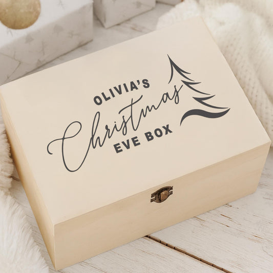 Personalised Christmas Eve Box Vinyl Sticker  Minimal Sleek Tree Design: Custom Name Vinyl Decal | Christmas Tradition Keepsake Box Label