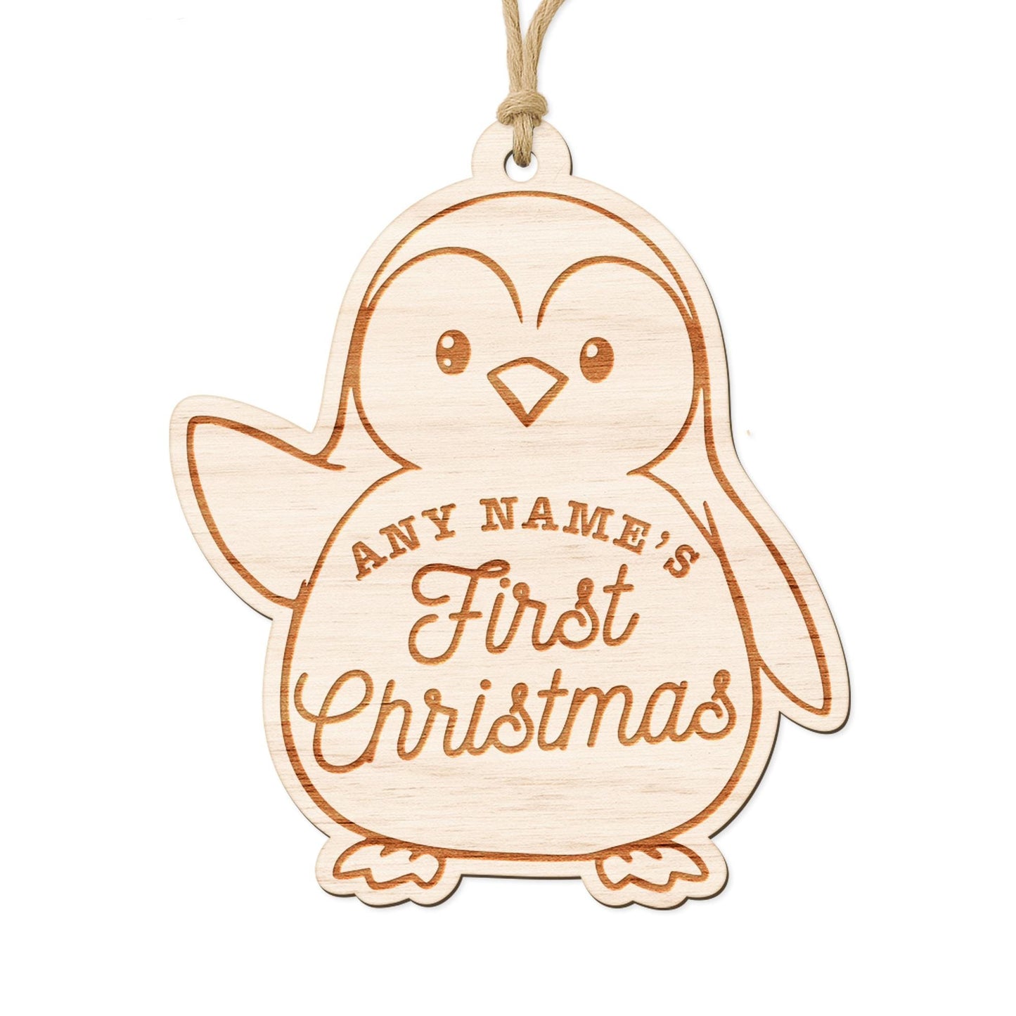 Personalised Babys First Christmas Wooden Bauble  Penguin: Custom Name & Year Ornament Keepsake | New Baby Gift | 1st Xmas Decoration