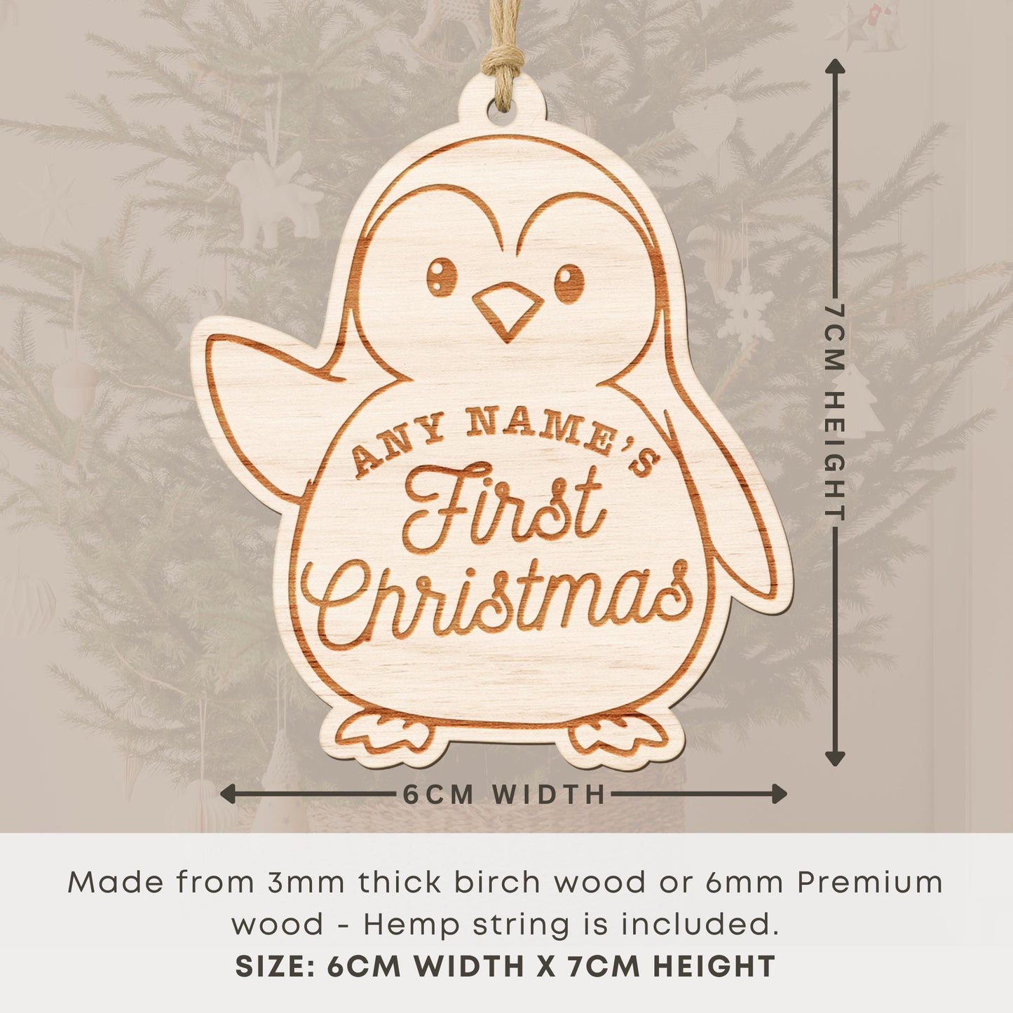 Personalised Babys First Christmas Wooden Bauble  Penguin: Custom Name & Year Ornament Keepsake | New Baby Gift | 1st Xmas Decoration