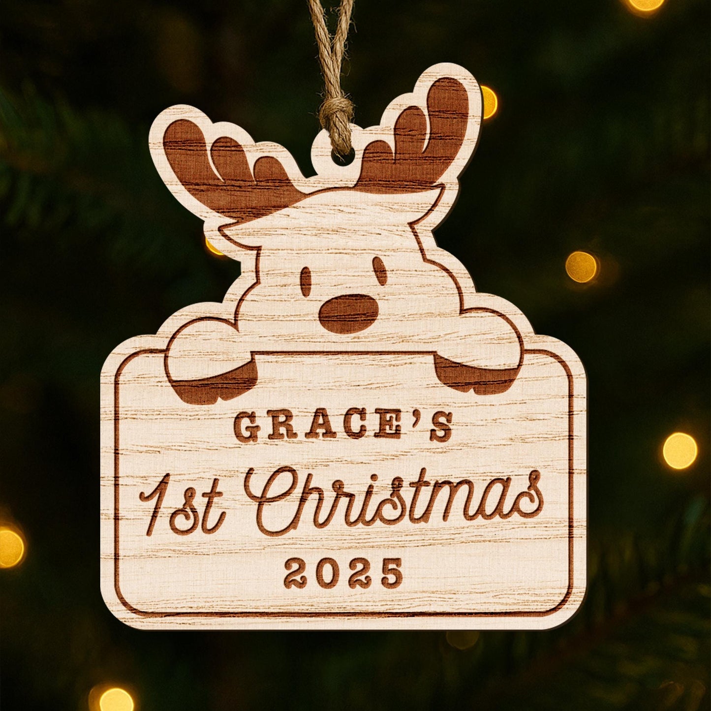 Personalised Babys First Christmas Wooden Ornament  Reindeer: Custom Name & Year Keepsake Xmas Decoration | Babys 1st Christmas Gift