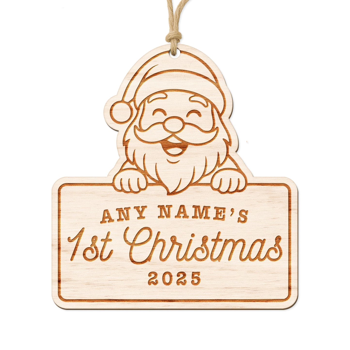 Personalised Wooden Christmas Bauble  Santa: Custom Babys First Christmas Ornament | Engraved Name & Year Keepsake | Babys Name 1st Xmas