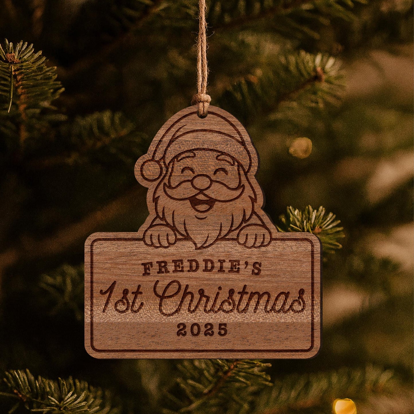 Personalised Wooden Christmas Bauble  Santa: Custom Babys First Christmas Ornament | Engraved Name & Year Keepsake | Babys Name 1st Xmas