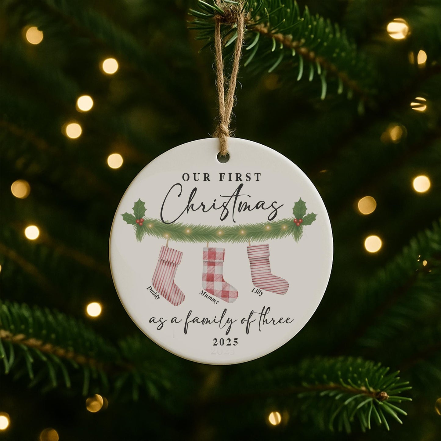 Personalised First Christmas Bauble  Family Ornament | Baby's 1st Christmas Tree Decor | Custom Names & Year