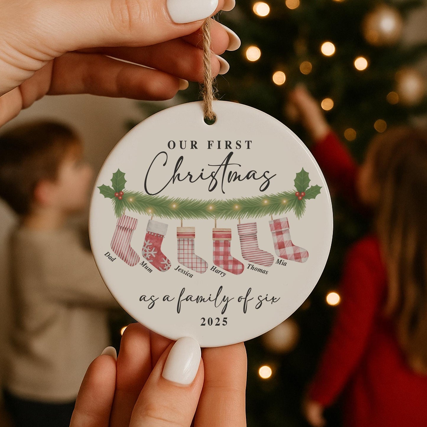 Personalised First Christmas Bauble  Family Ornament | Baby's 1st Christmas Tree Decor | Custom Names & Year