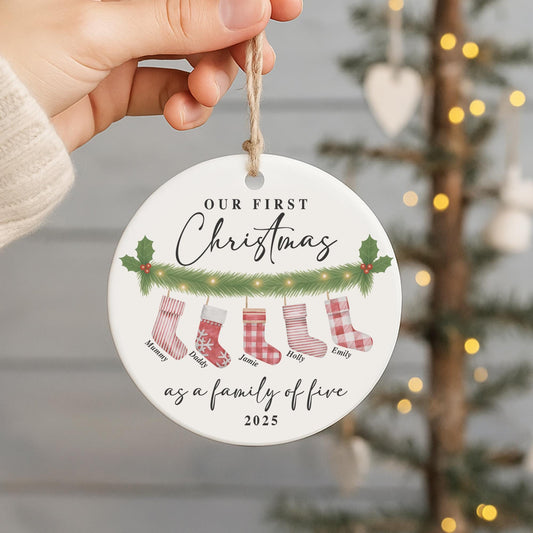 Personalised First Christmas Bauble  Family Ornament | Baby's 1st Christmas Tree Decor | Custom Names & Year