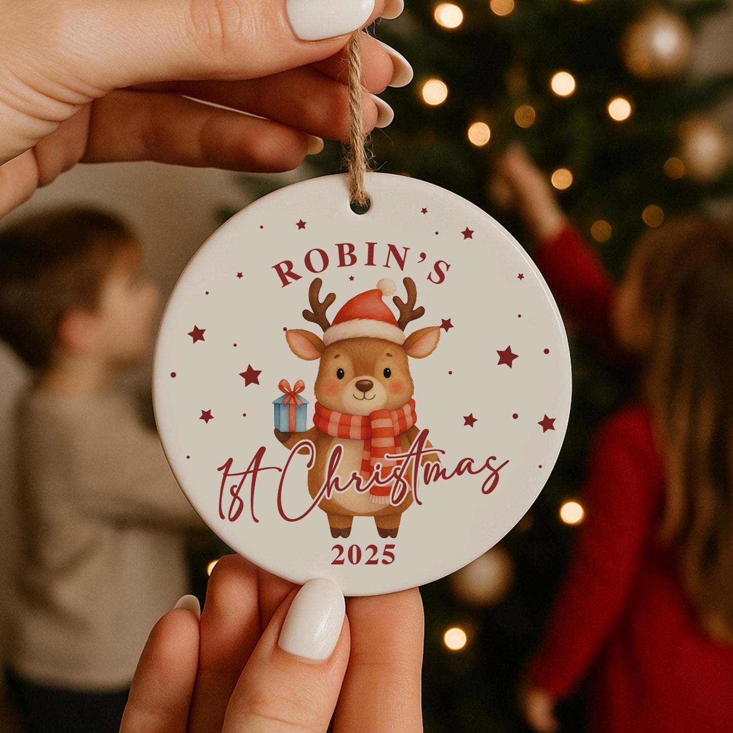 Personalised Babys 1st Christmas Bauble | Custom Name Christmas Tree Ornament | New Baby Gift | Reindeer