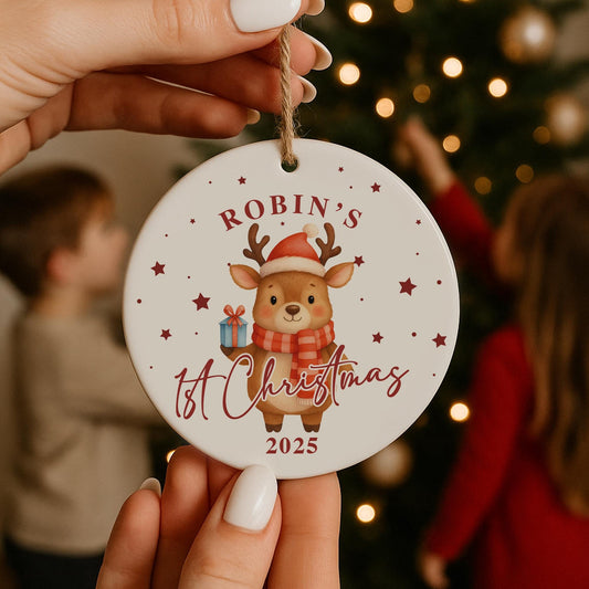 Personalised Babys 1st Christmas Bauble | Custom Name Christmas Tree Ornament | New Baby Gift | Reindeer