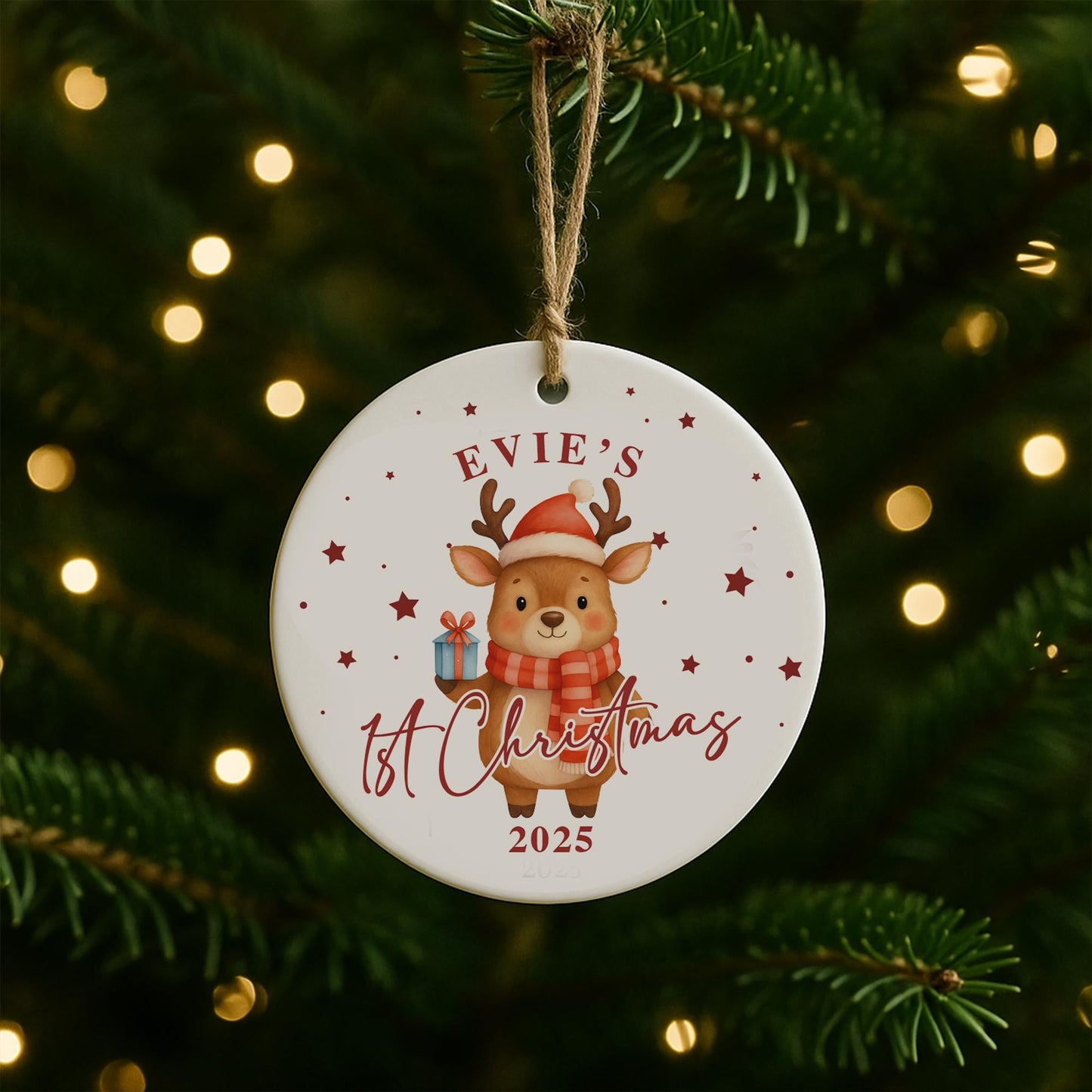 Personalised Babys 1st Christmas Bauble | Custom Name Christmas Tree Ornament | New Baby Gift | Reindeer