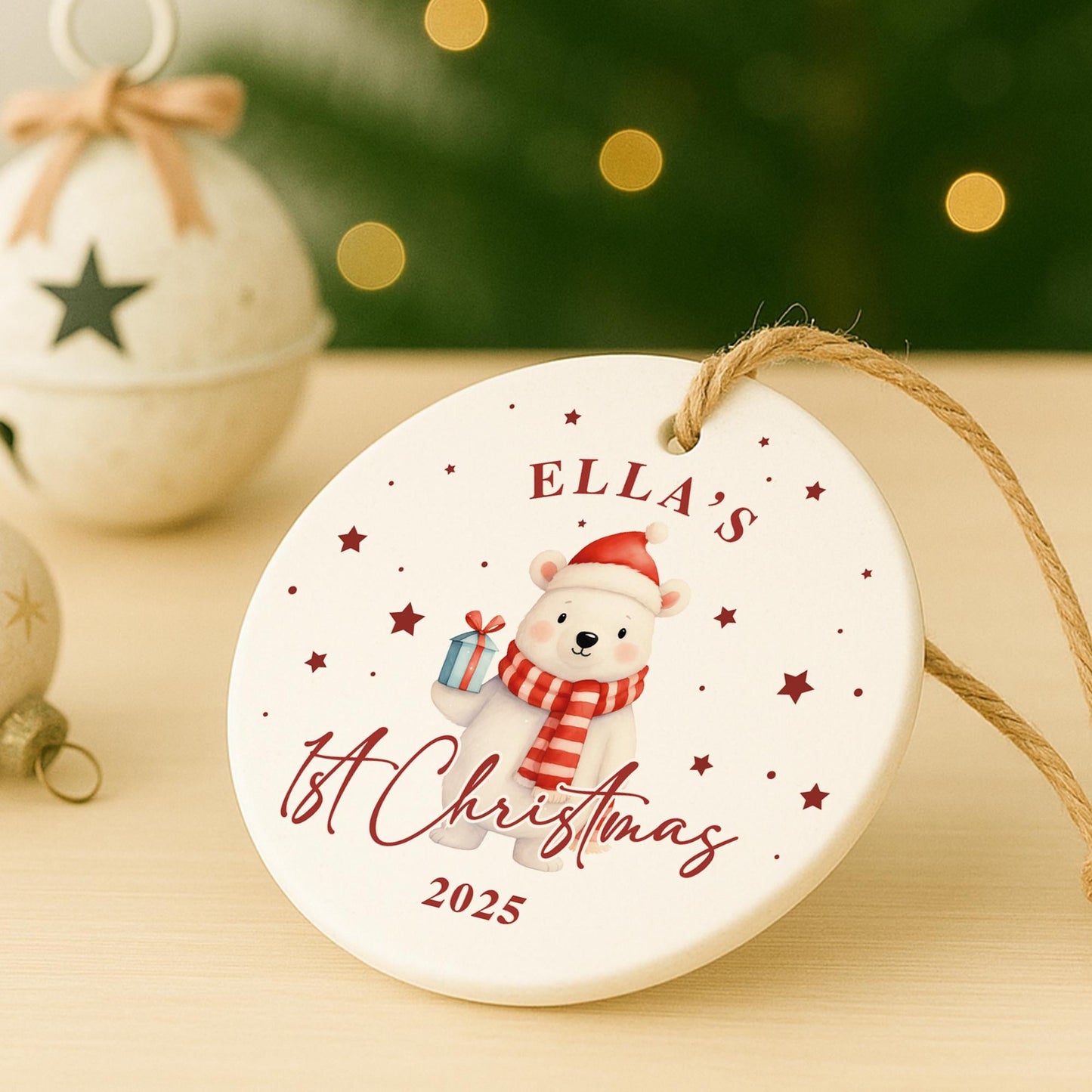 Personalised Babys 1st Christmas Bauble | Custom Name Christmas Decoration | New Baby Keepsake Ornament | Polar Bear