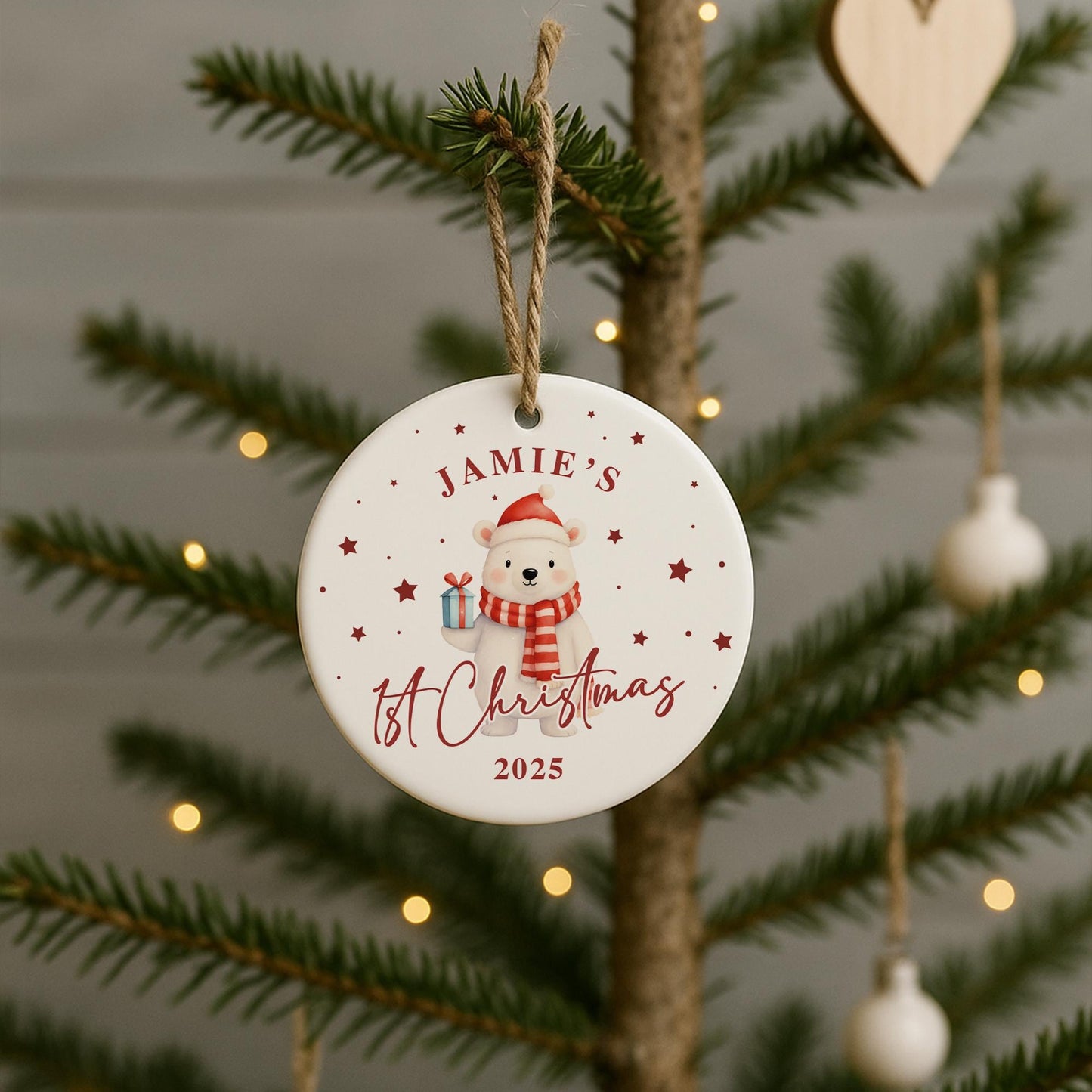 Personalised Babys 1st Christmas Bauble | Custom Name Christmas Decoration | New Baby Keepsake Ornament | Polar Bear