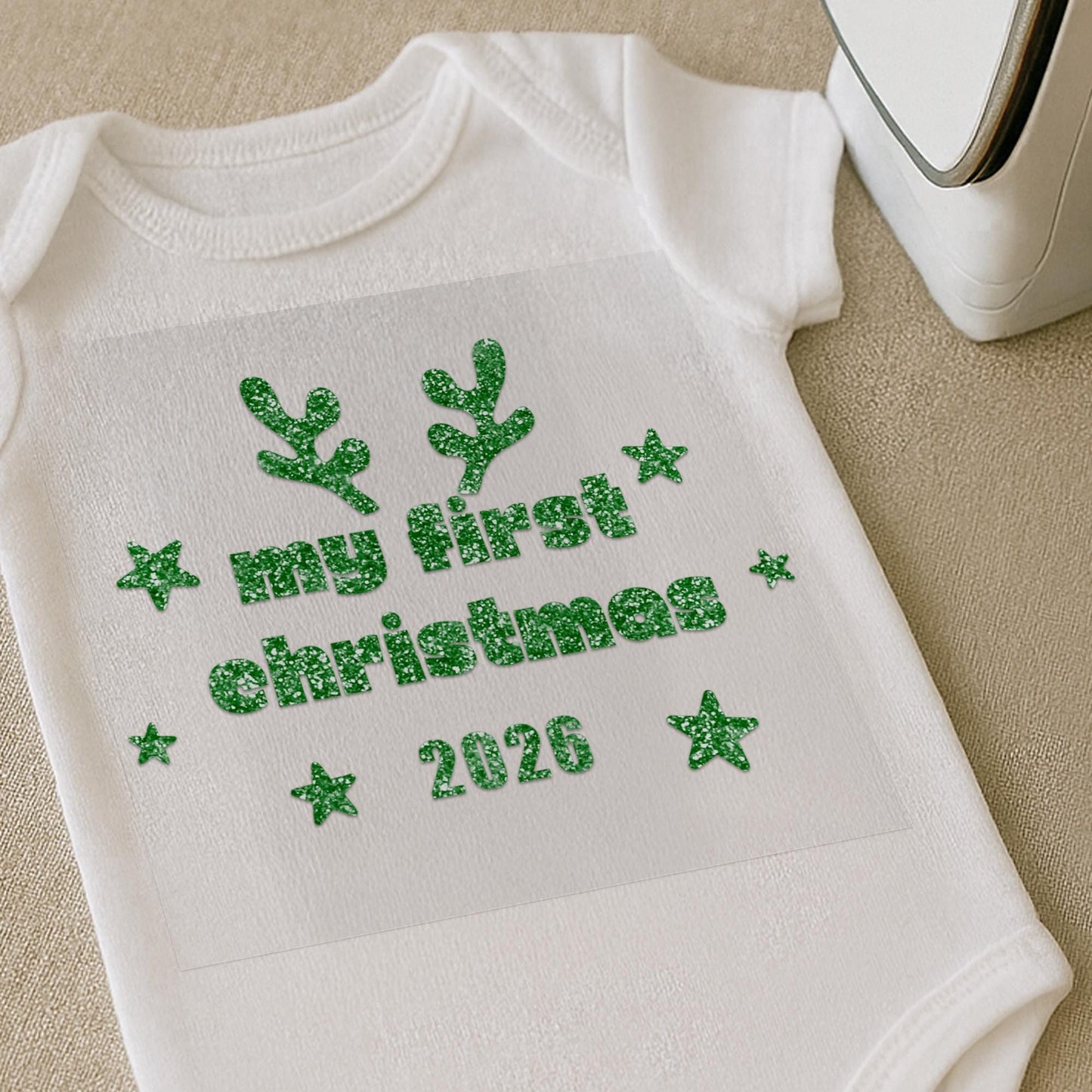 My First Christmas Iron On Transfer  Reindeer Antlers Baby Grow or Bib Decal | DIY Christmas Baby Outfit | Custom Year Iron On for 1st Xmas