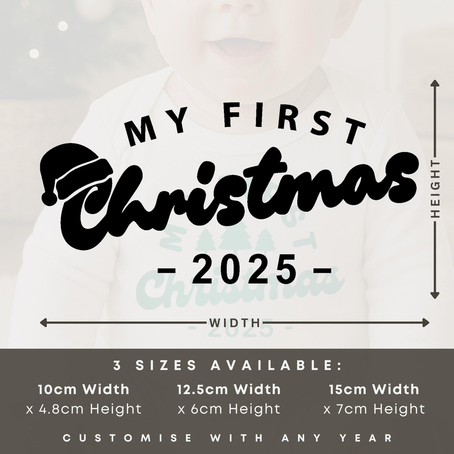 Personalised My First Christmas Iron On Transfer  Retro Script & Santa Hat | Baby Grow DIY Vinyl Decal | Custom Year First Christmas Outfit