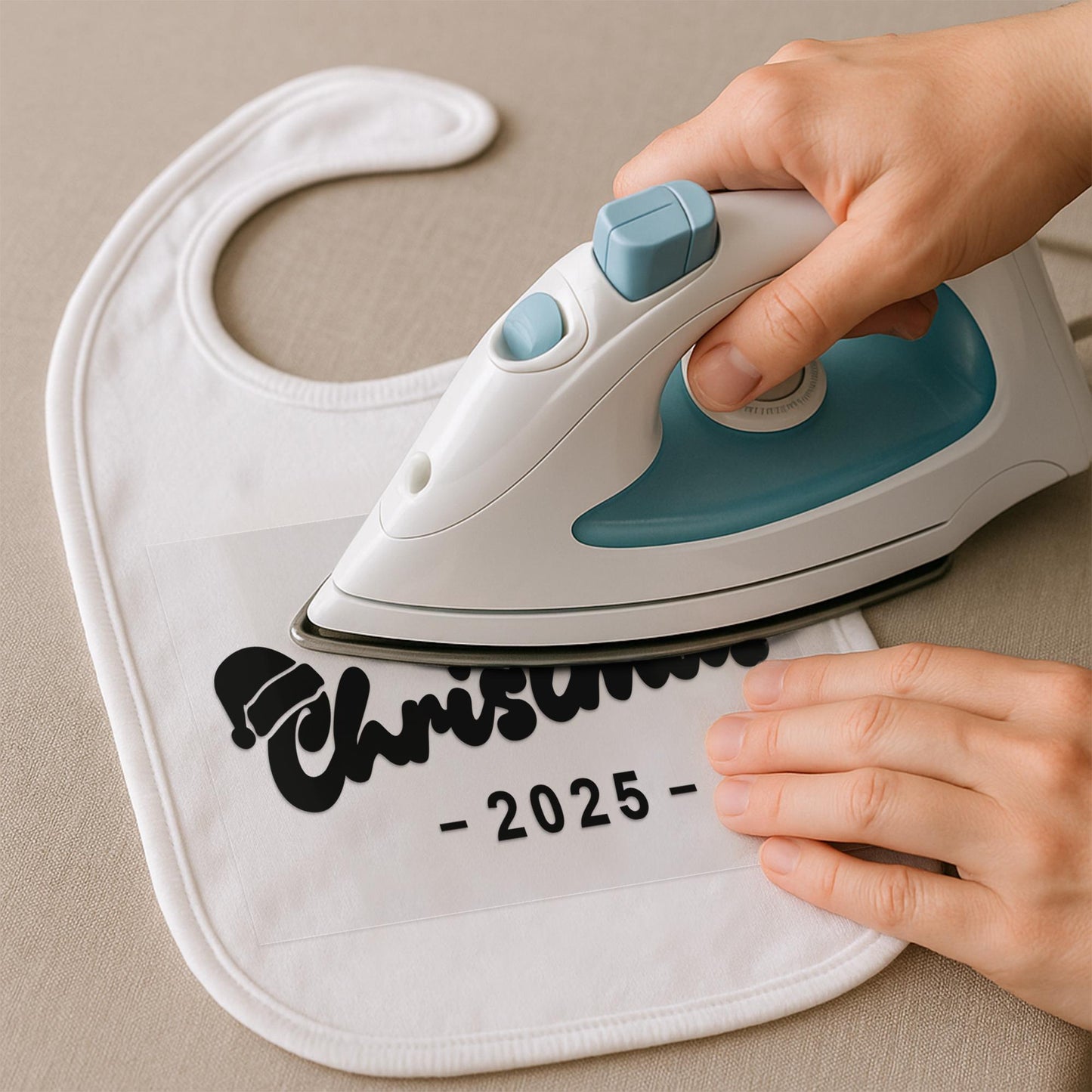 Personalised My First Christmas Iron On Transfer  Retro Script & Santa Hat | Baby Grow DIY Vinyl Decal | Custom Year First Christmas Outfit