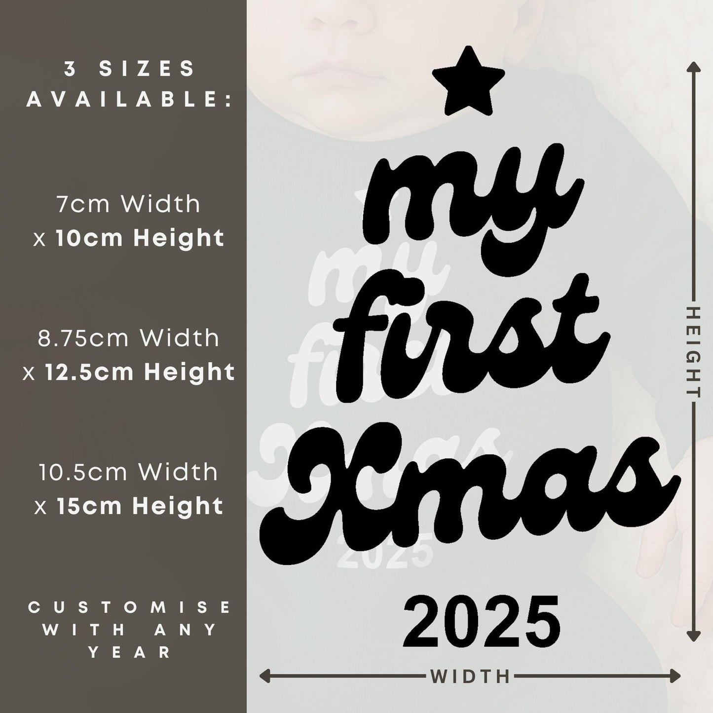 Custom My First Xmas Iron On Transfer  Christmas Tree Shape | Personalised Baby Grow Vinyl Decal | DIY Babys First Christmas Outfit