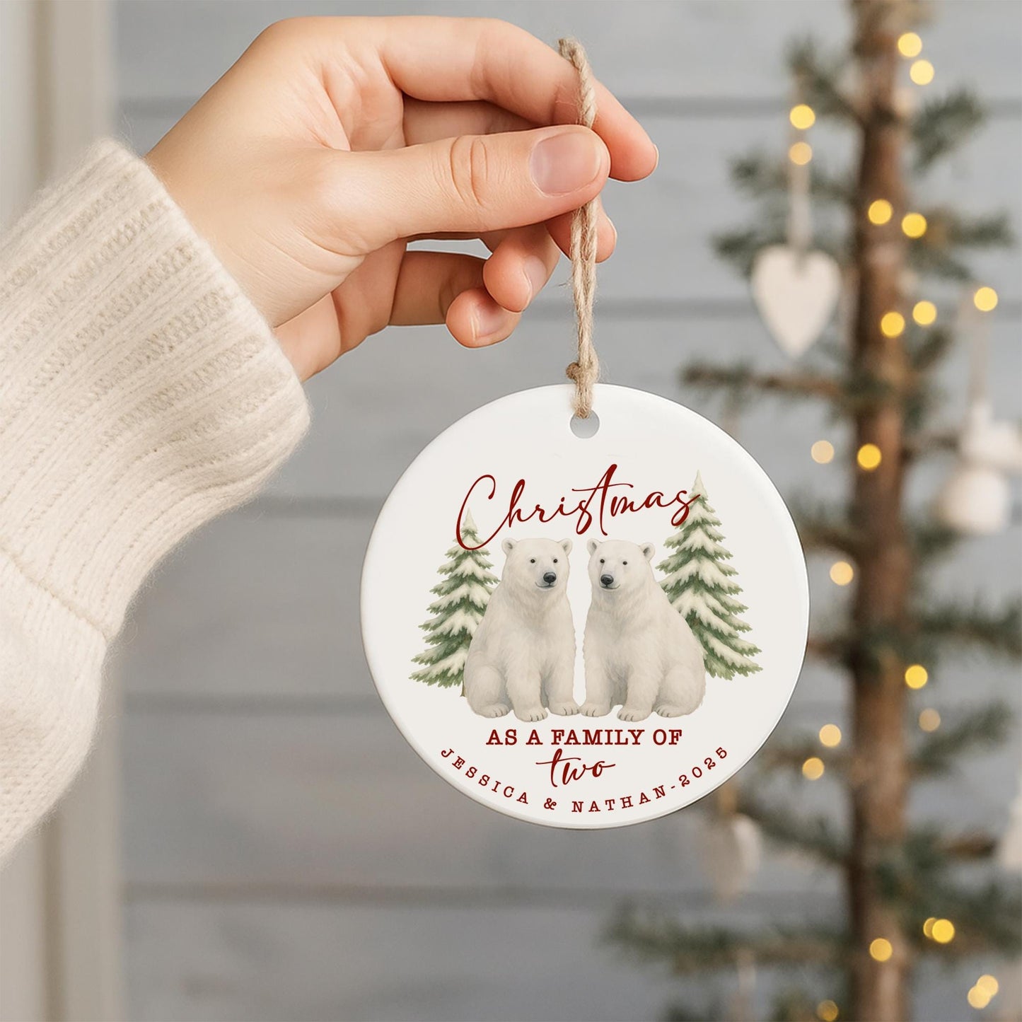 Personalised Family Christmas Bauble | Custom Polar Bear Ornament with Names | First Christmas Keepsake