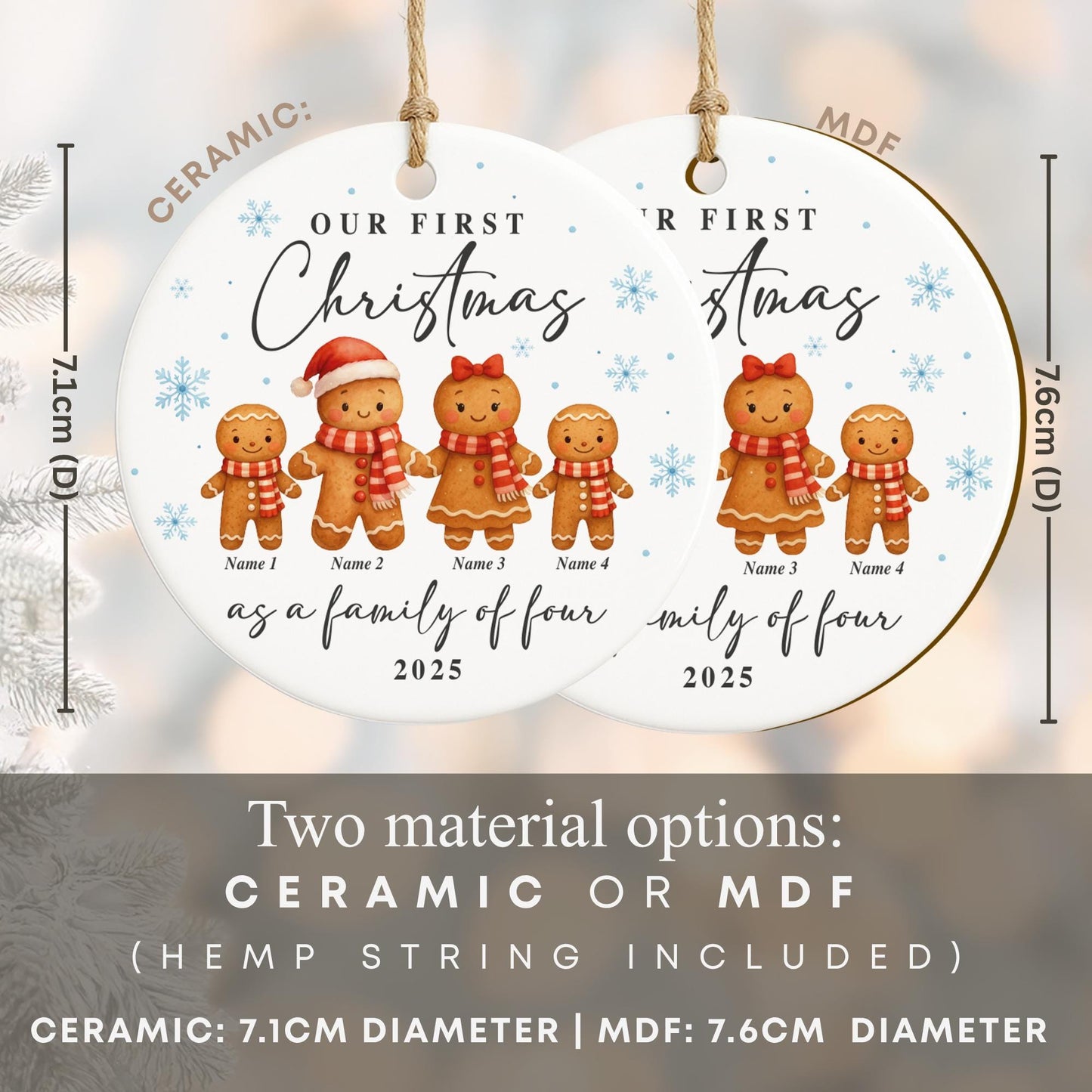 Personalised Gingerbread Family Christmas Ornament | Custom First Christmas Bauble | Names & Year
