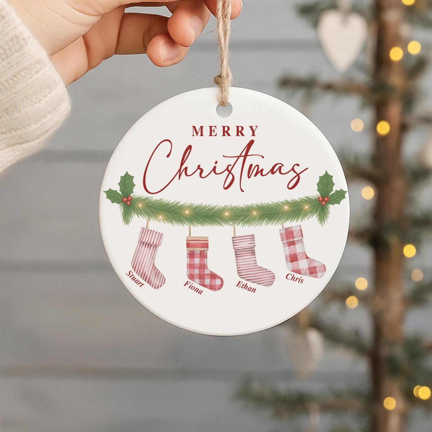 Personalised Family Stockings Christmas Bauble | Custom Name Ornament | Hanging Stockings Design