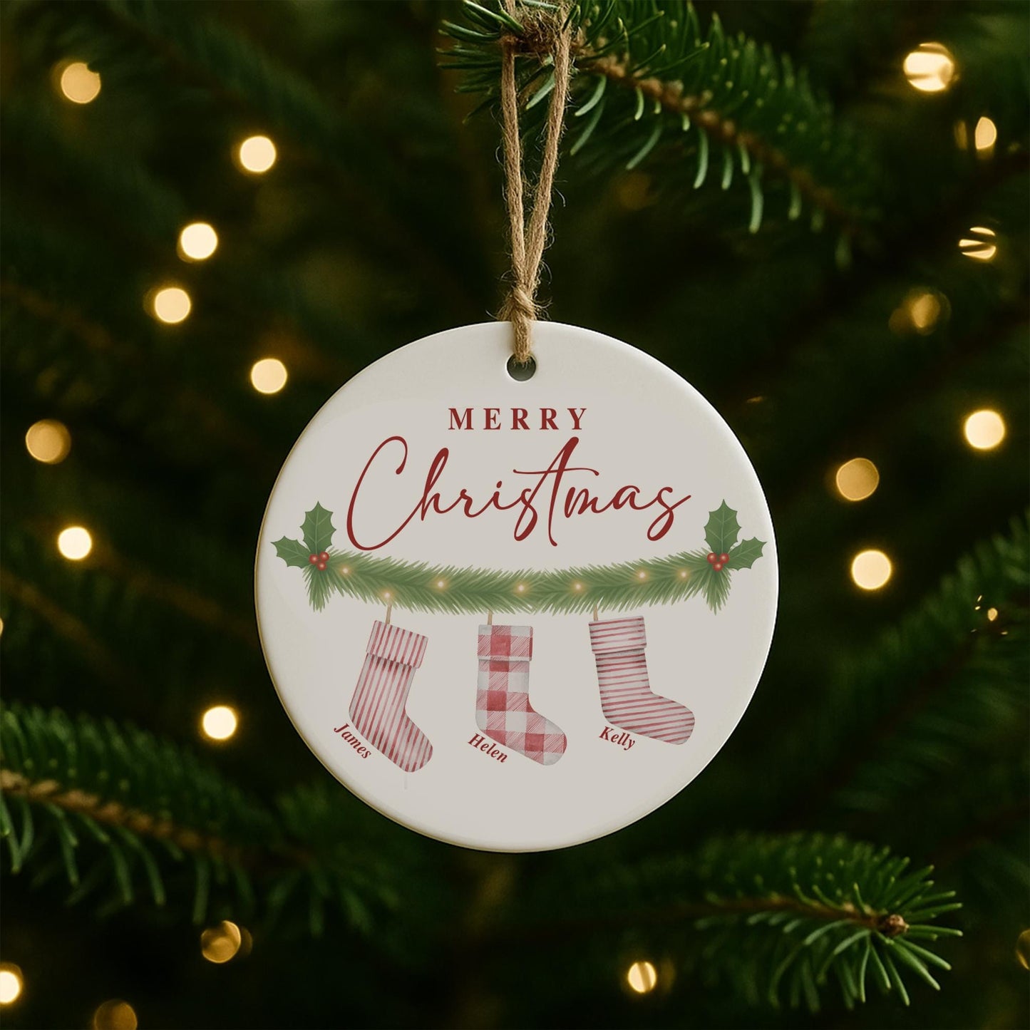 Personalised Family Stockings Christmas Bauble | Custom Name Ornament | Hanging Stockings Design
