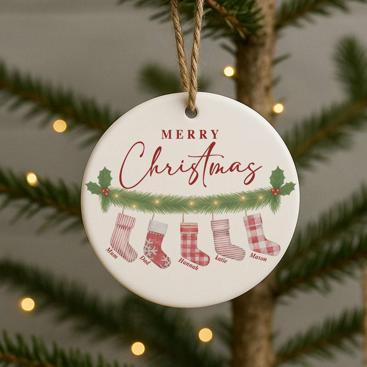 Personalised Family Stockings Christmas Bauble | Custom Name Ornament | Hanging Stockings Design