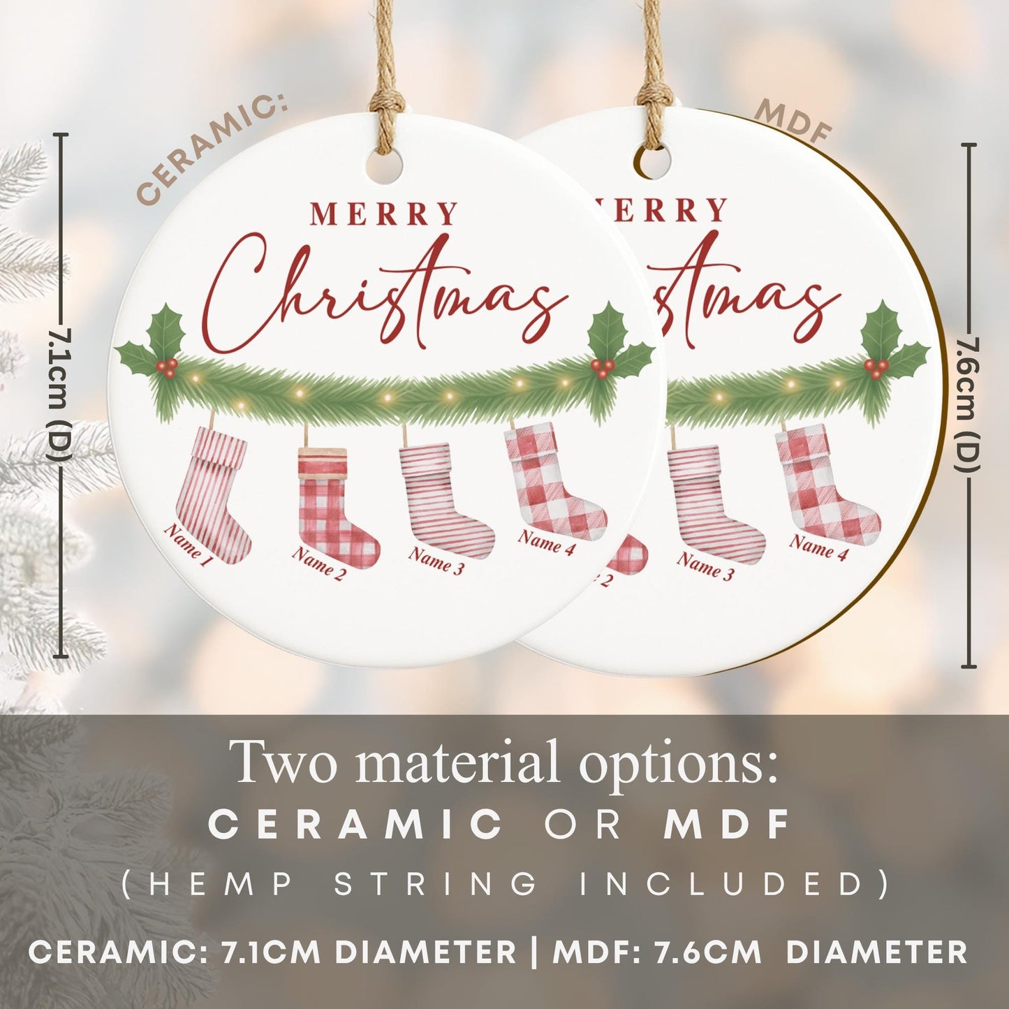 Personalised Family Stockings Christmas Bauble | Custom Name Ornament | Hanging Stockings Design