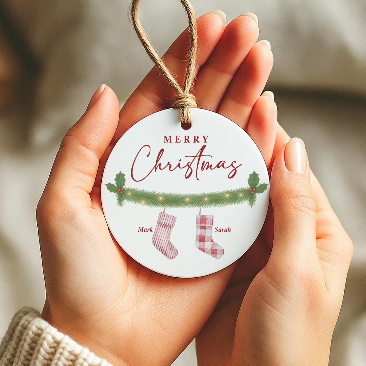 Personalised Family Stockings Christmas Bauble | Custom Name Ornament | Hanging Stockings Design