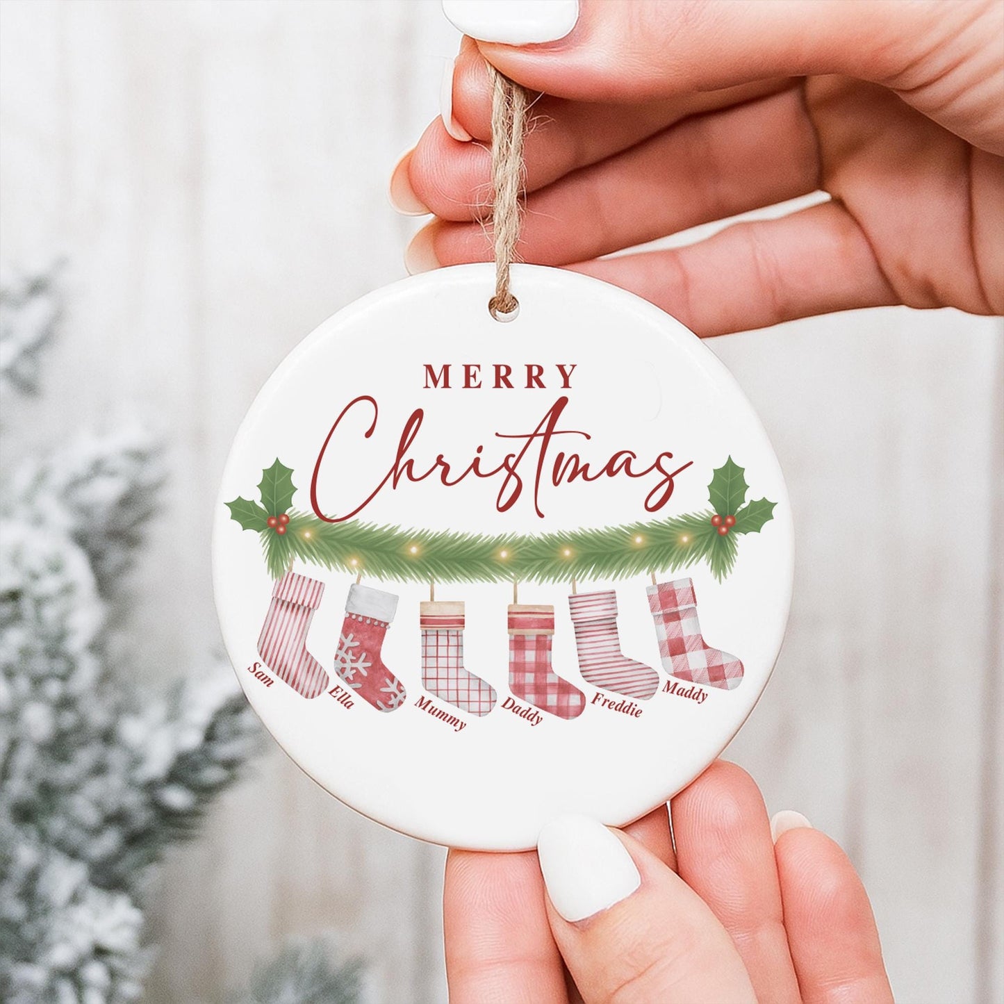 Personalised Family Stockings Christmas Bauble | Custom Name Ornament | Hanging Stockings Design