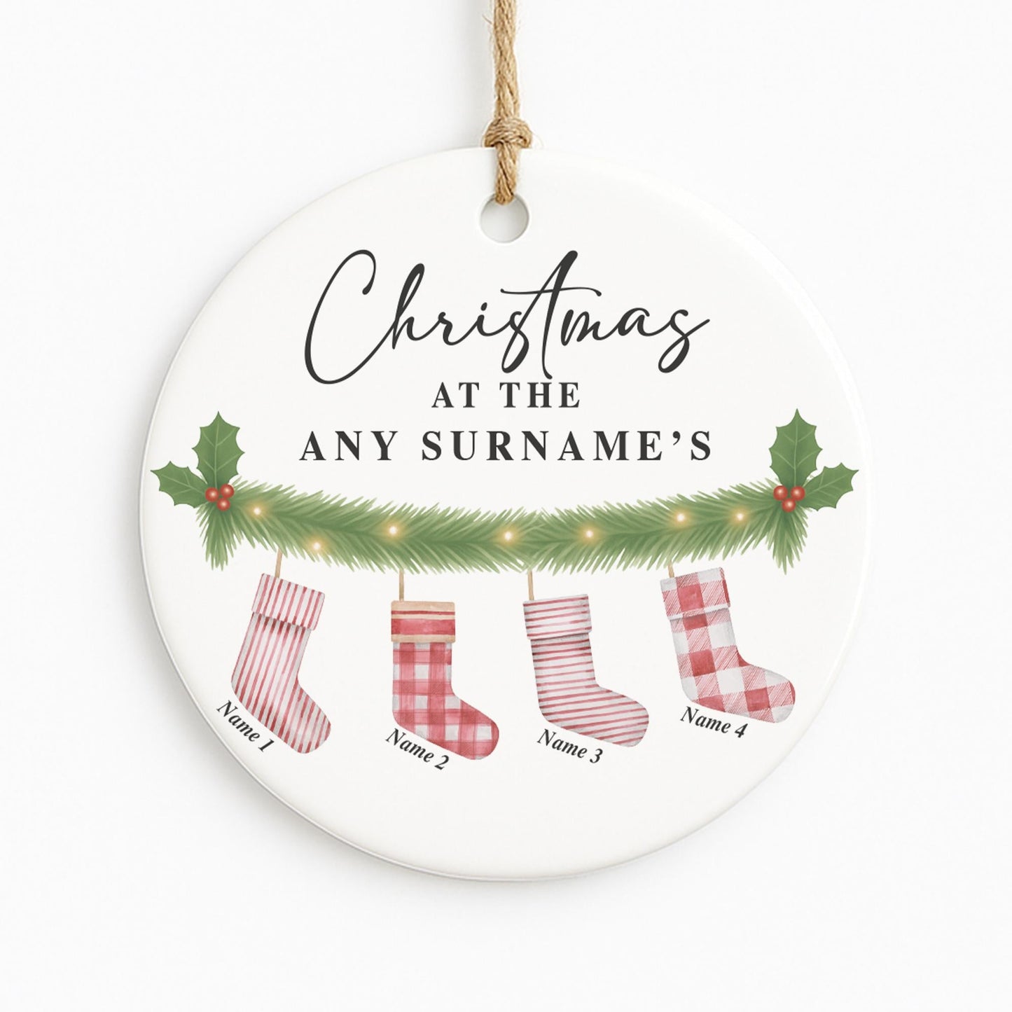 Personalised Family Christmas Bauble | Christmas at the Surnames Ornament | Custom Names Tree Decoration