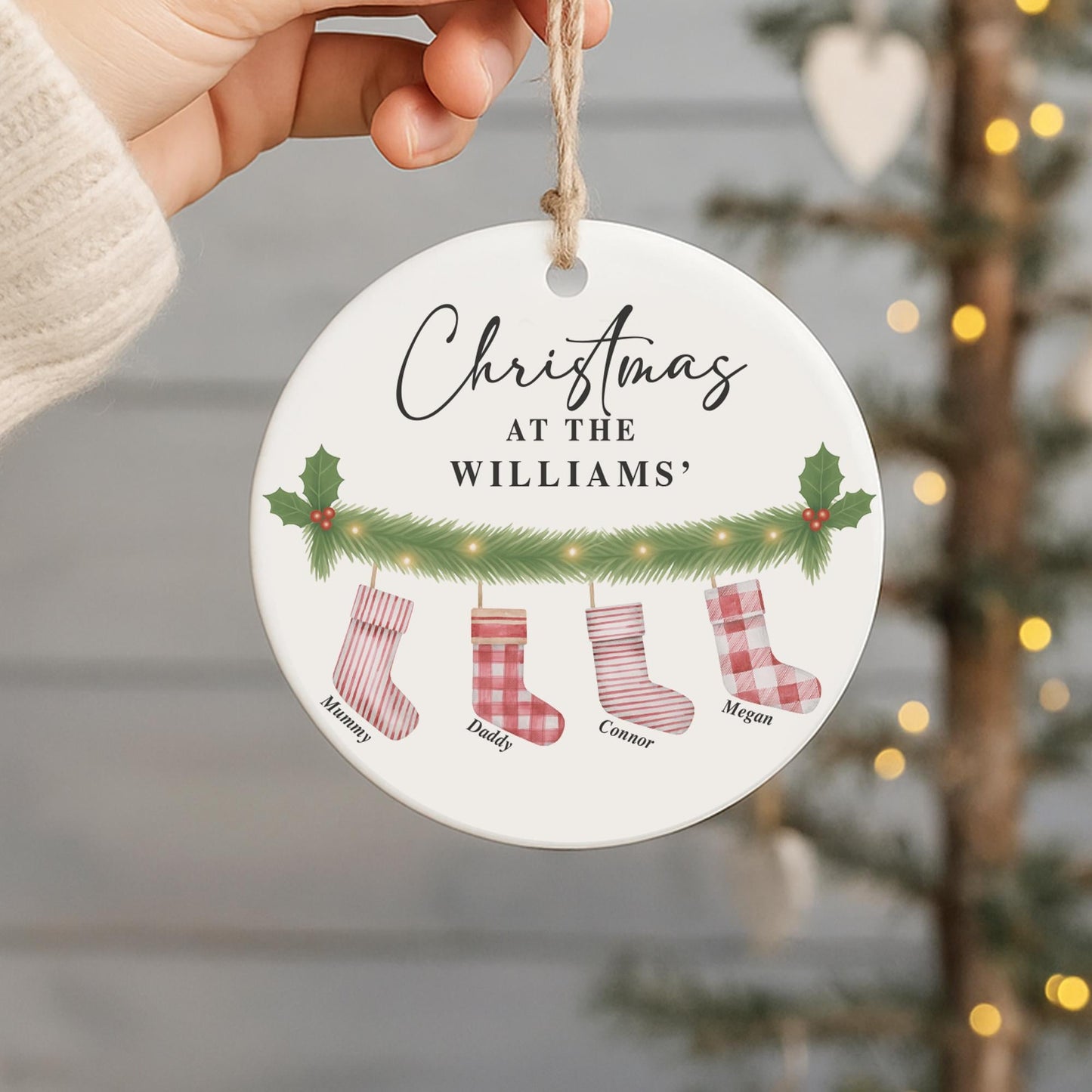 Personalised Family Christmas Bauble | Christmas at the Surnames Ornament | Custom Names Tree Decoration