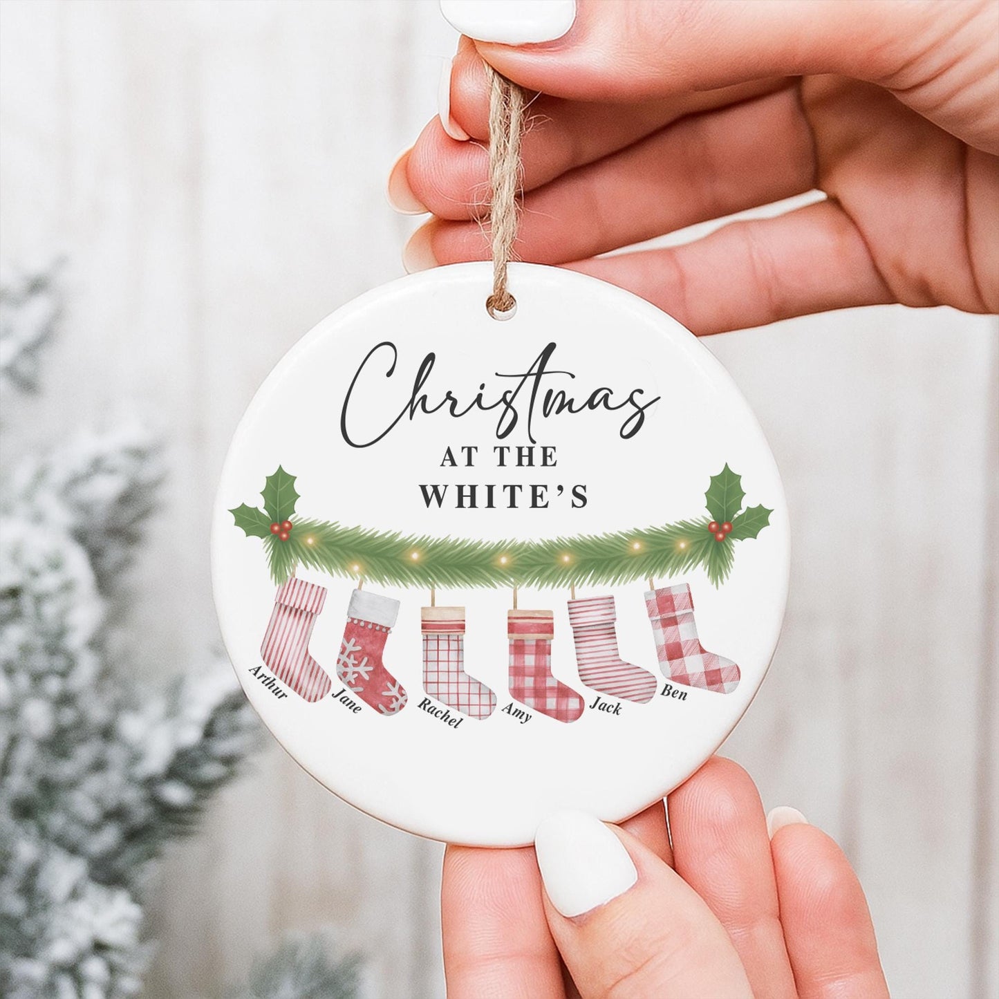 Personalised Family Christmas Bauble | Christmas at the Surnames Ornament | Custom Names Tree Decoration