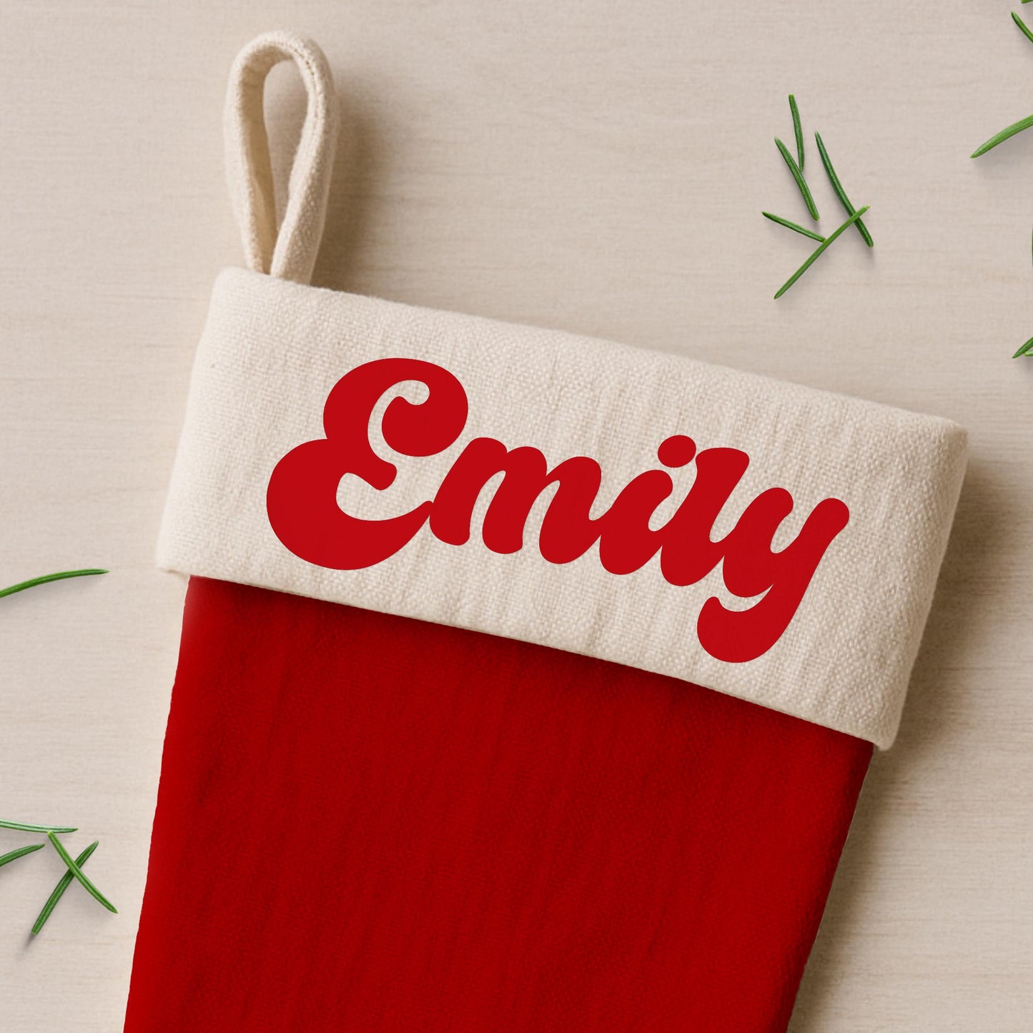 Personalised Christmas Name Iron On Sticker  Font 1 | Festive Retro Custom Heat Transfer Vinyl for Christmas Stockings, Santa Sacks & Gifts