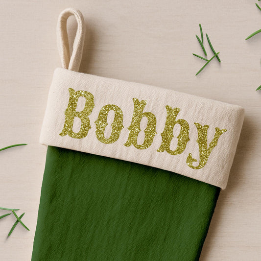 Personalised Christmas Name Iron On Sticker  Font 5 | Vintage Retro Custom Heat Transfer Vinyl for Christmas Stockings, Santa Sacks & Gifts