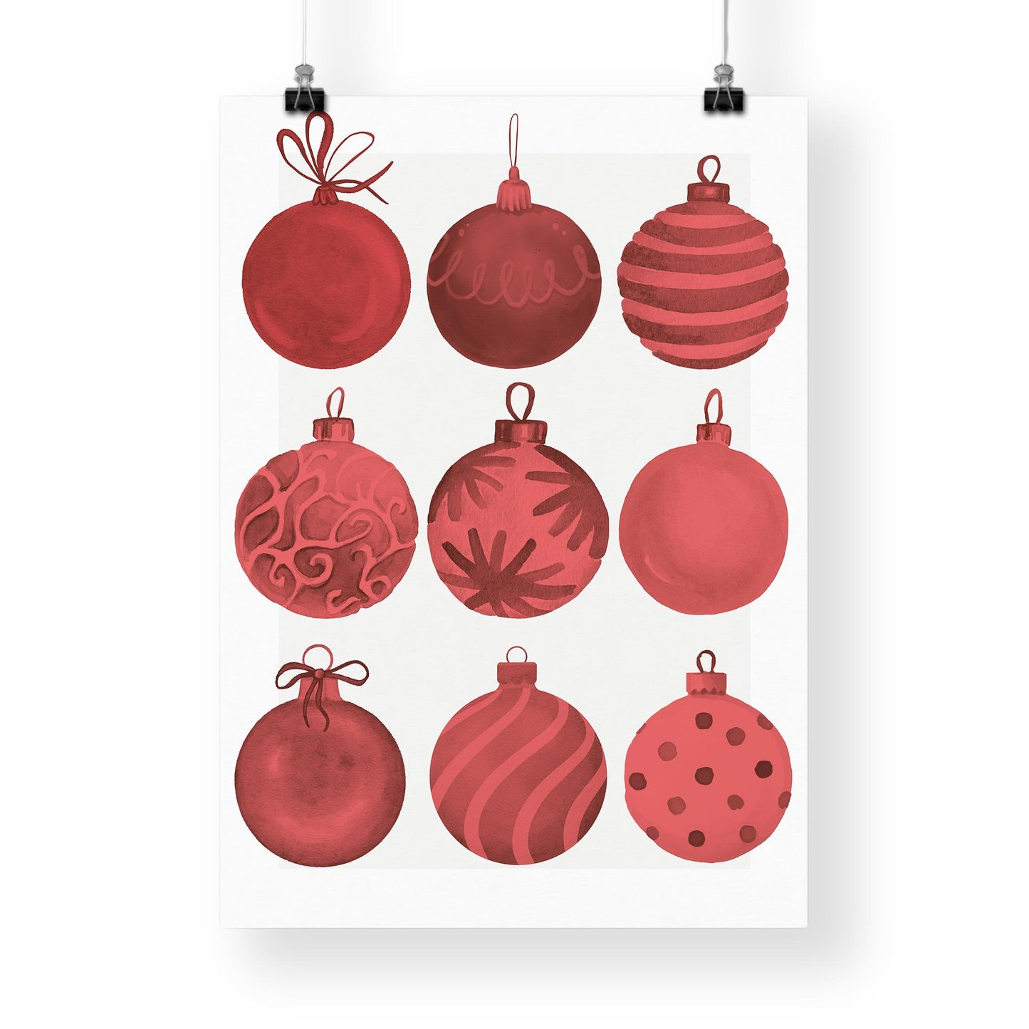 Christmas Wall Art Red Christmas Bauble Print  Festive Xmas Ornament Poster  Glossy Christmas Decoration Print | Seasonal Home Decor